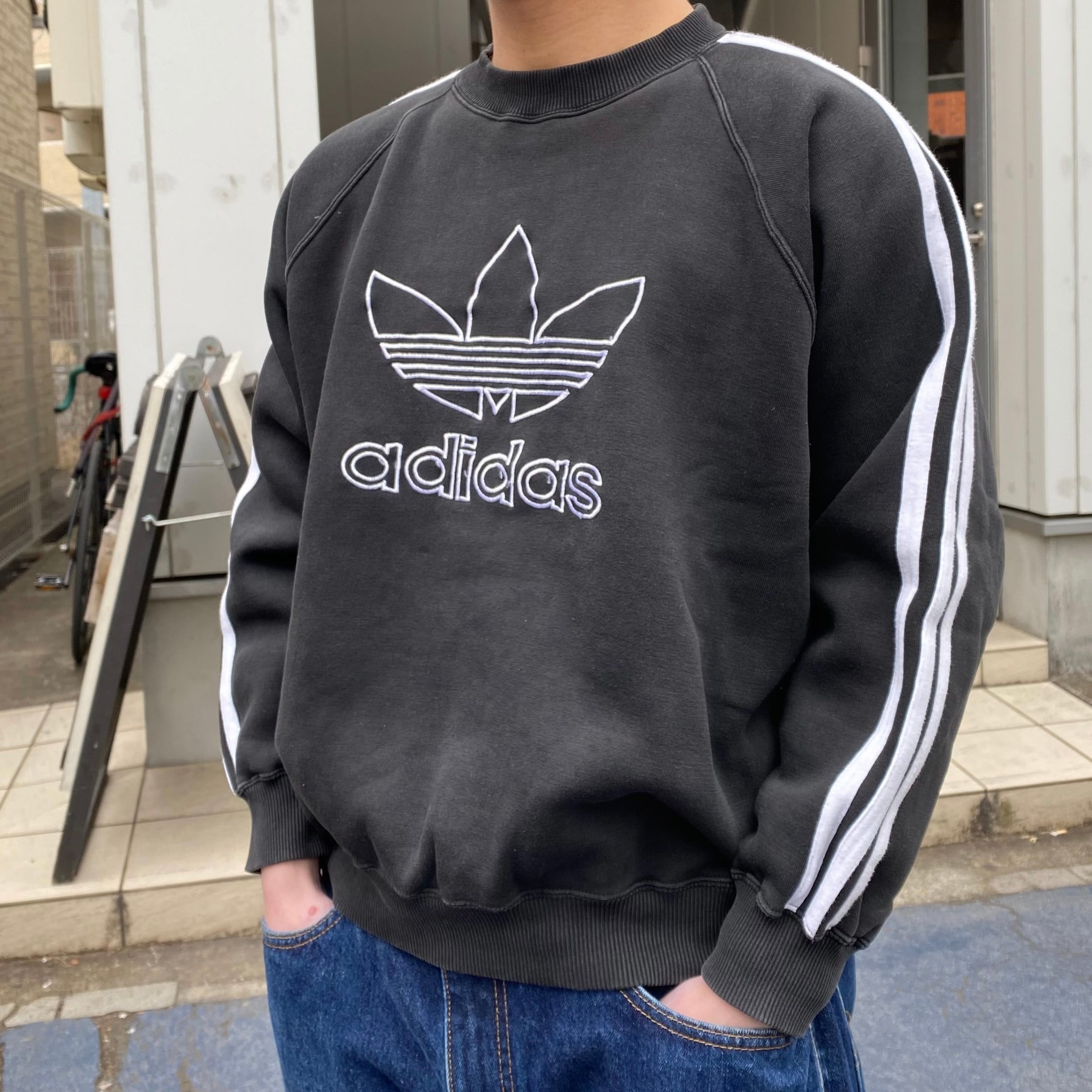 90's adidas Raglan Sleeve Sweat 刺繍ロゴ S / アディダス