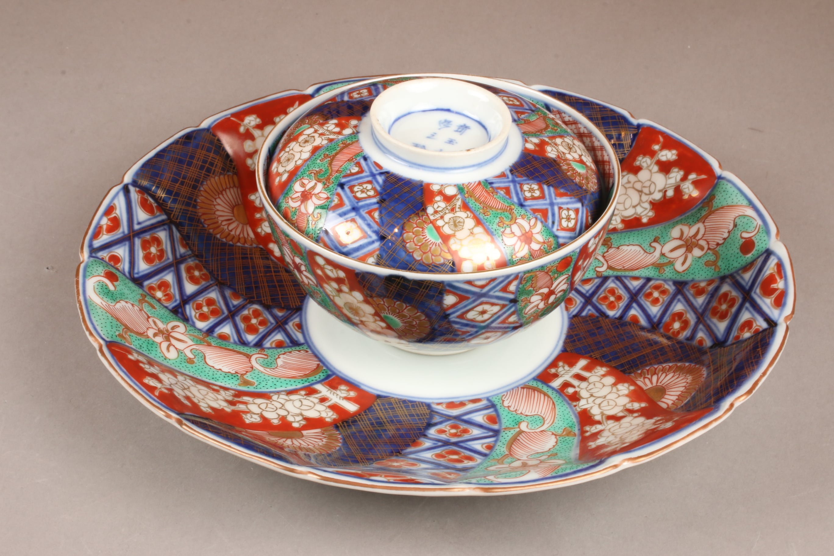 大聖寺手 伊万里色絵蓋茶碗4点 送料込み250929 大聖寺手 伊万里色絵蓋