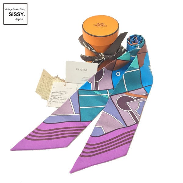 □エルメス□ ツイリー スカーフ シルク 青系マルチカラー 【HERMES