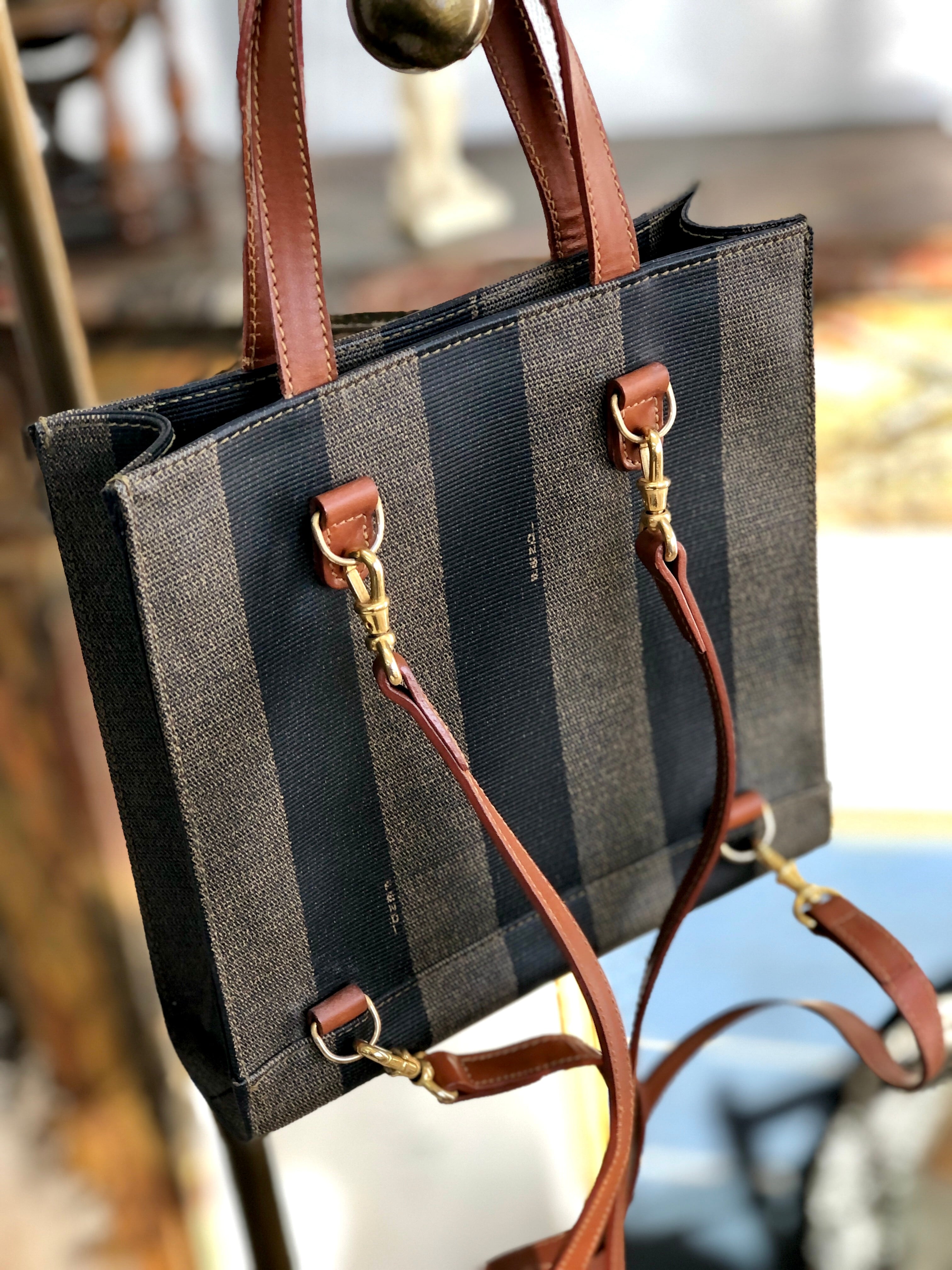 FENDI フェンディ ペカン柄 ビッグロゴ PVC×レザー 2WAY ハンドバッグ