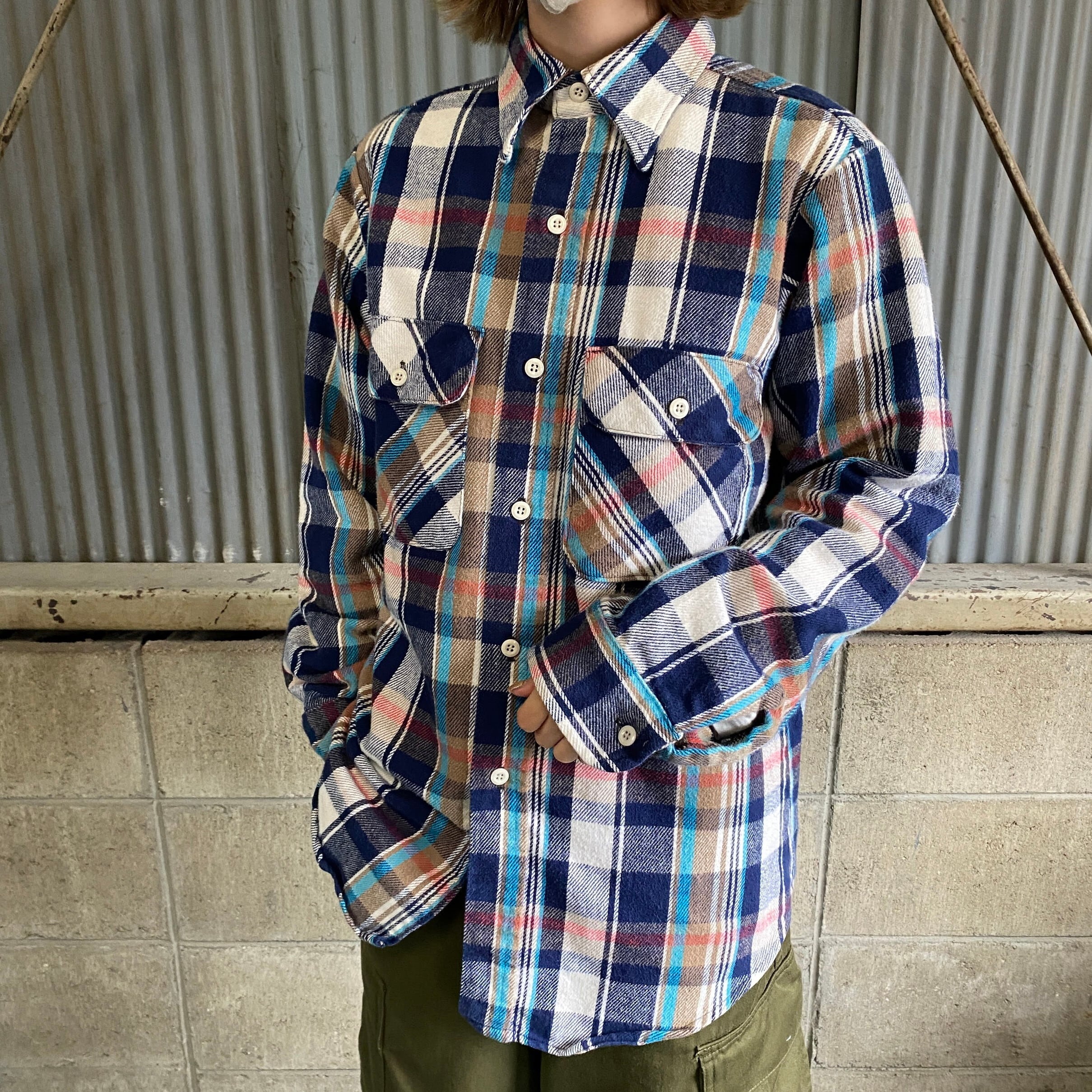 70年代 BIG YANK チェック柄 長袖 フランネルシャツ メンズS 古着