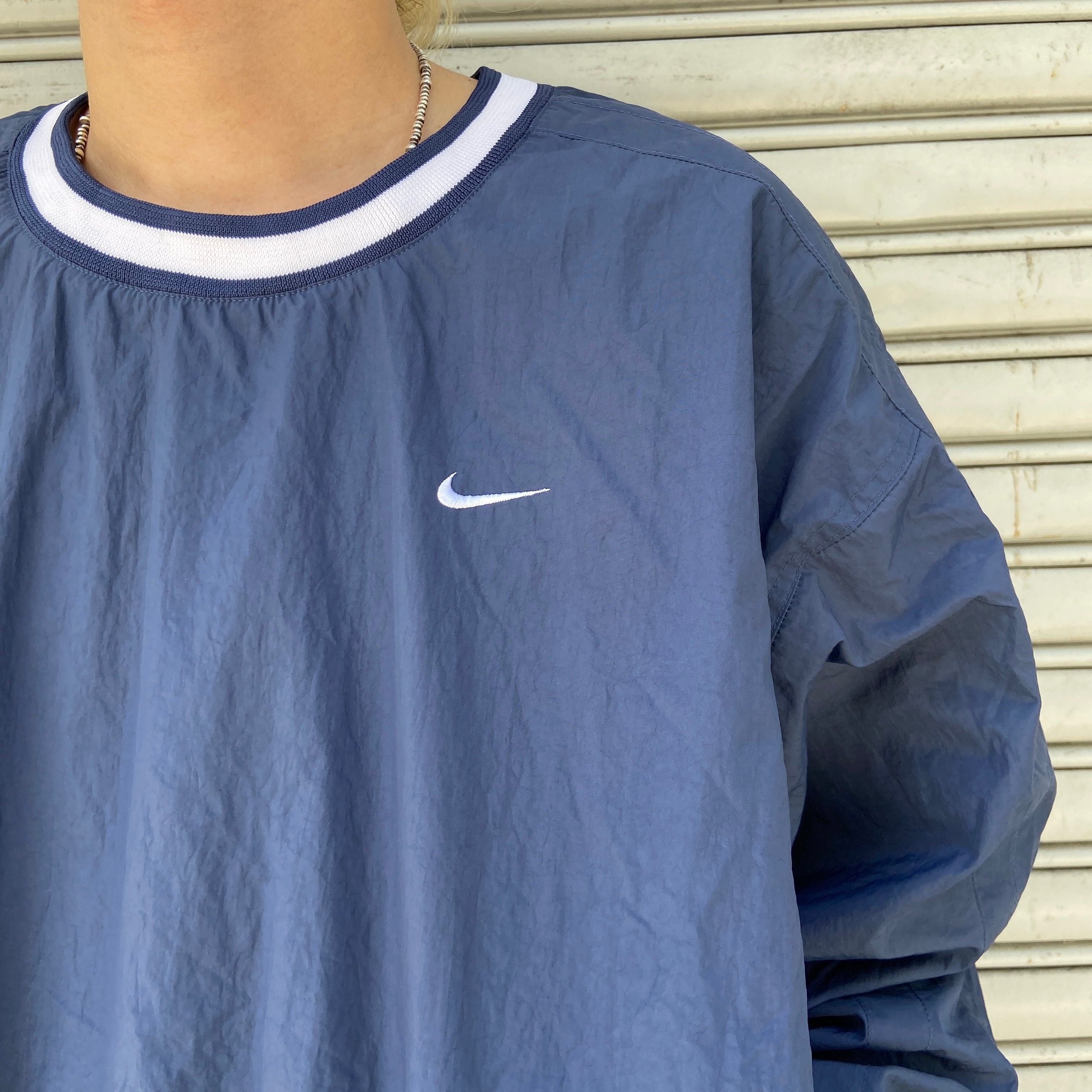 90s NIKE ナイキ ナイロンプルオーバー ピステ スウォッシュ 紺 XL