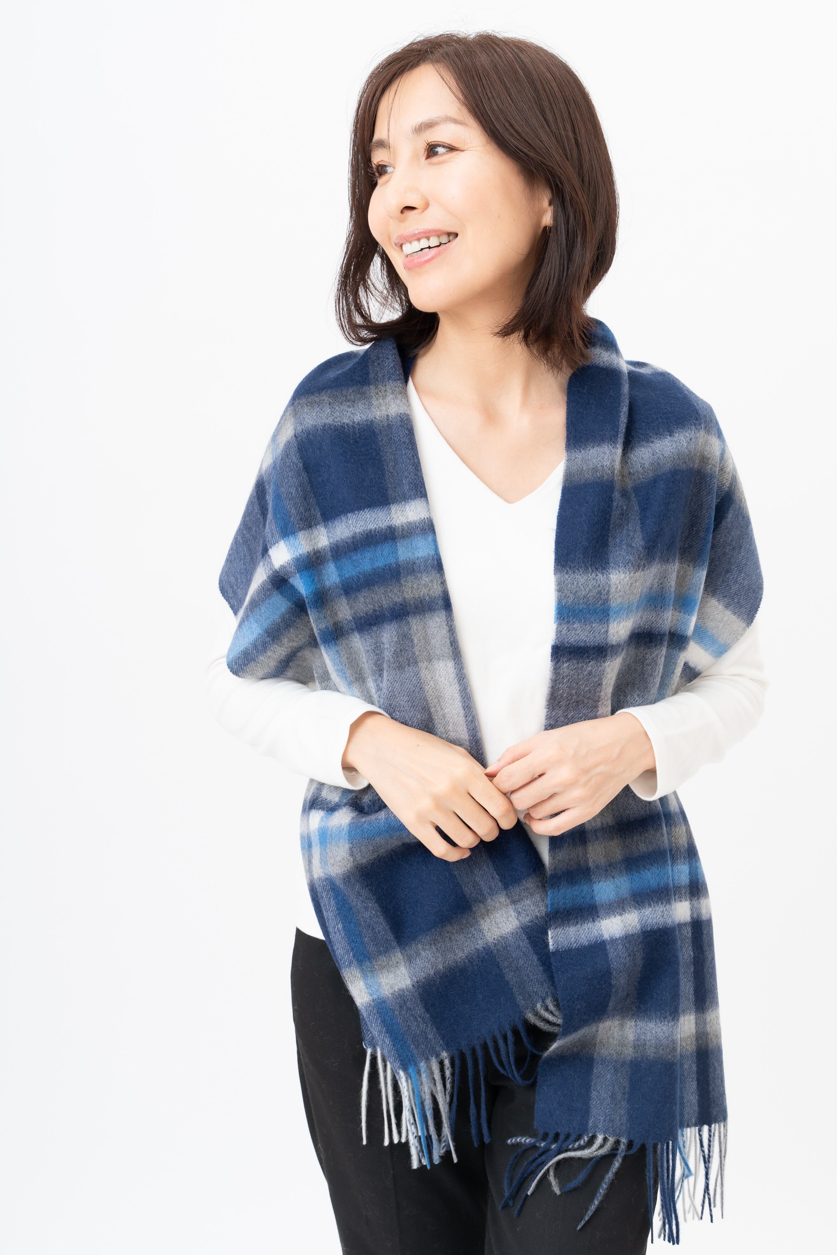BURBERRY マフラー ラムウール ネイビー系チェック ✨BURBERRY