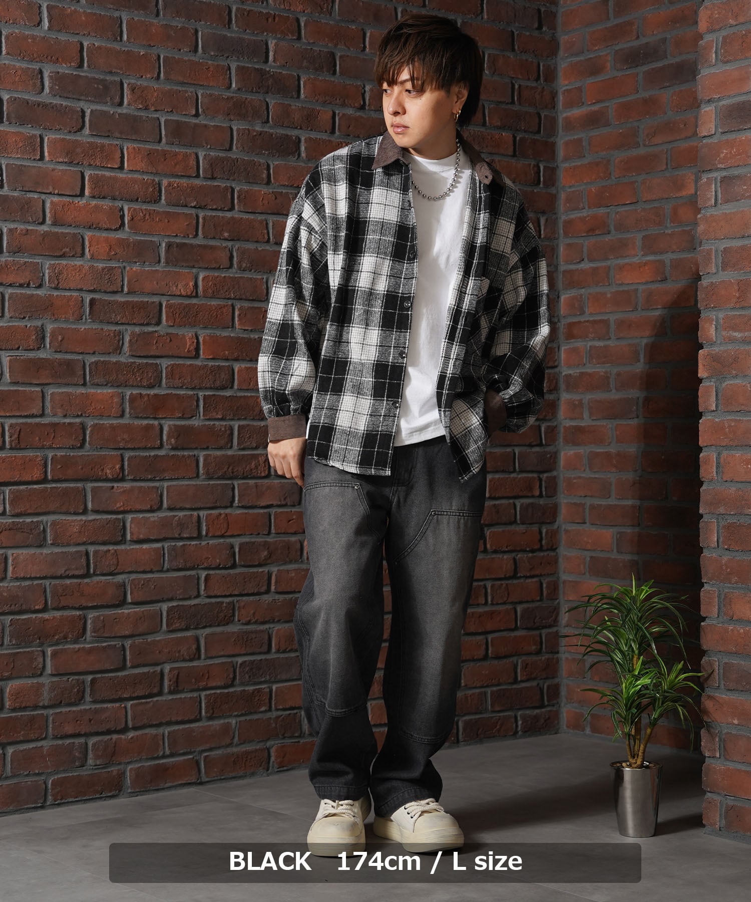 ◇コーデュロイ使い オーバーチェックシャツ◇lf-24314 | 1111clothing