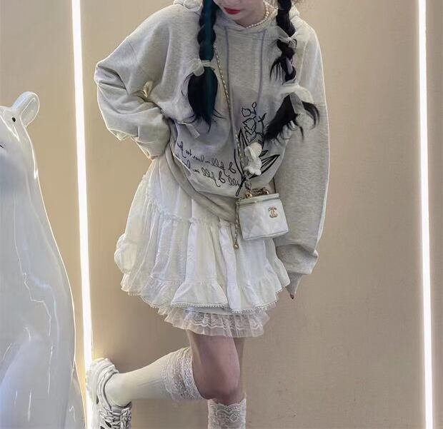 送料無料 HOUZHOU 白ミニスカート女性レースフリルパッチワーク ese