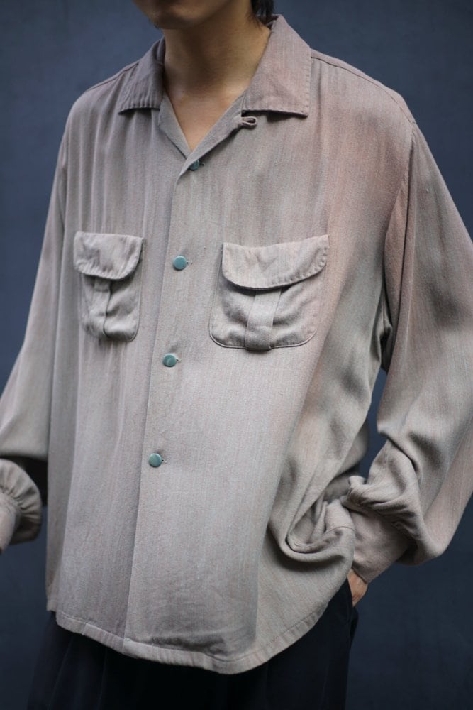 PILGRIM] Vintage Rayon Gabardine Open Collar Shirt [1950s