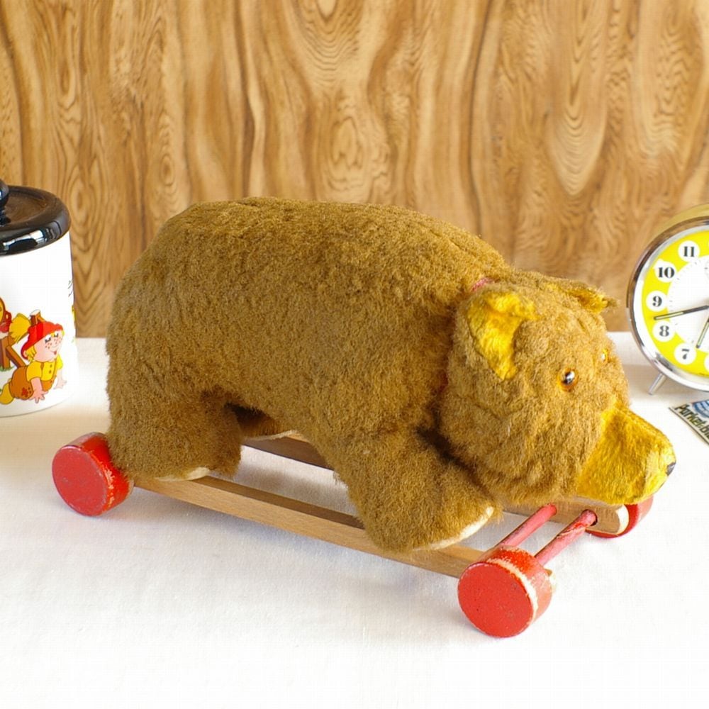 L06 ドイツ製 車輪に乗ったクマのぬいぐるみ レトロ おもちゃ