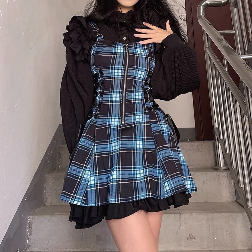 ジャンパースカート チェック柄 ZIPアップ 闇かわいい バンギャ｜天使