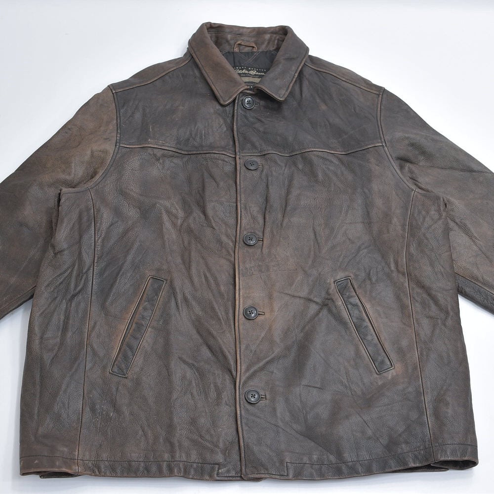 雰囲気系 90～00s Eddie Bauer レザー カーコート 本革 ハーフコート