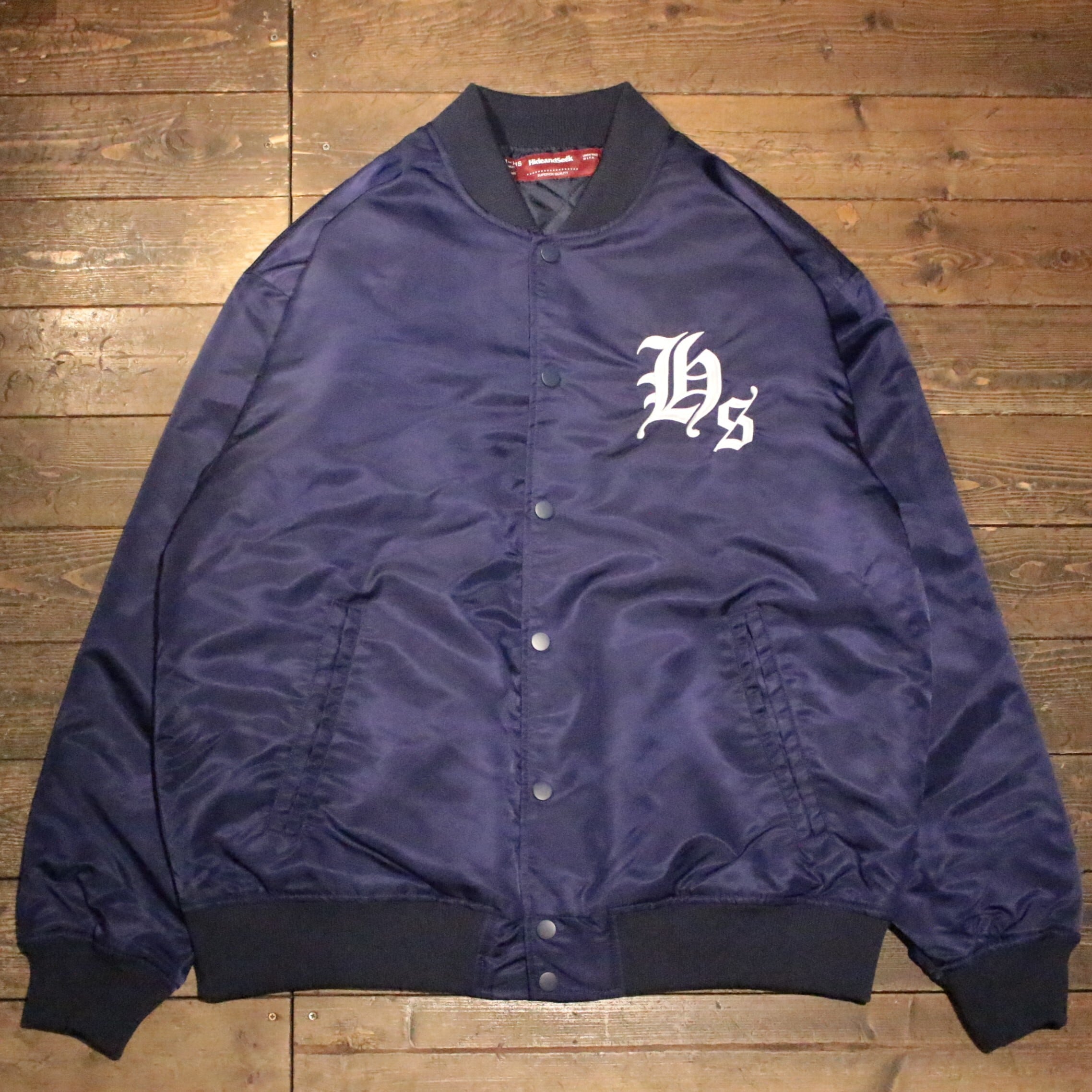 HIDE AND SEEK】Nylon Varsity Jacket (24aw) -NAVY (ハイドアンド