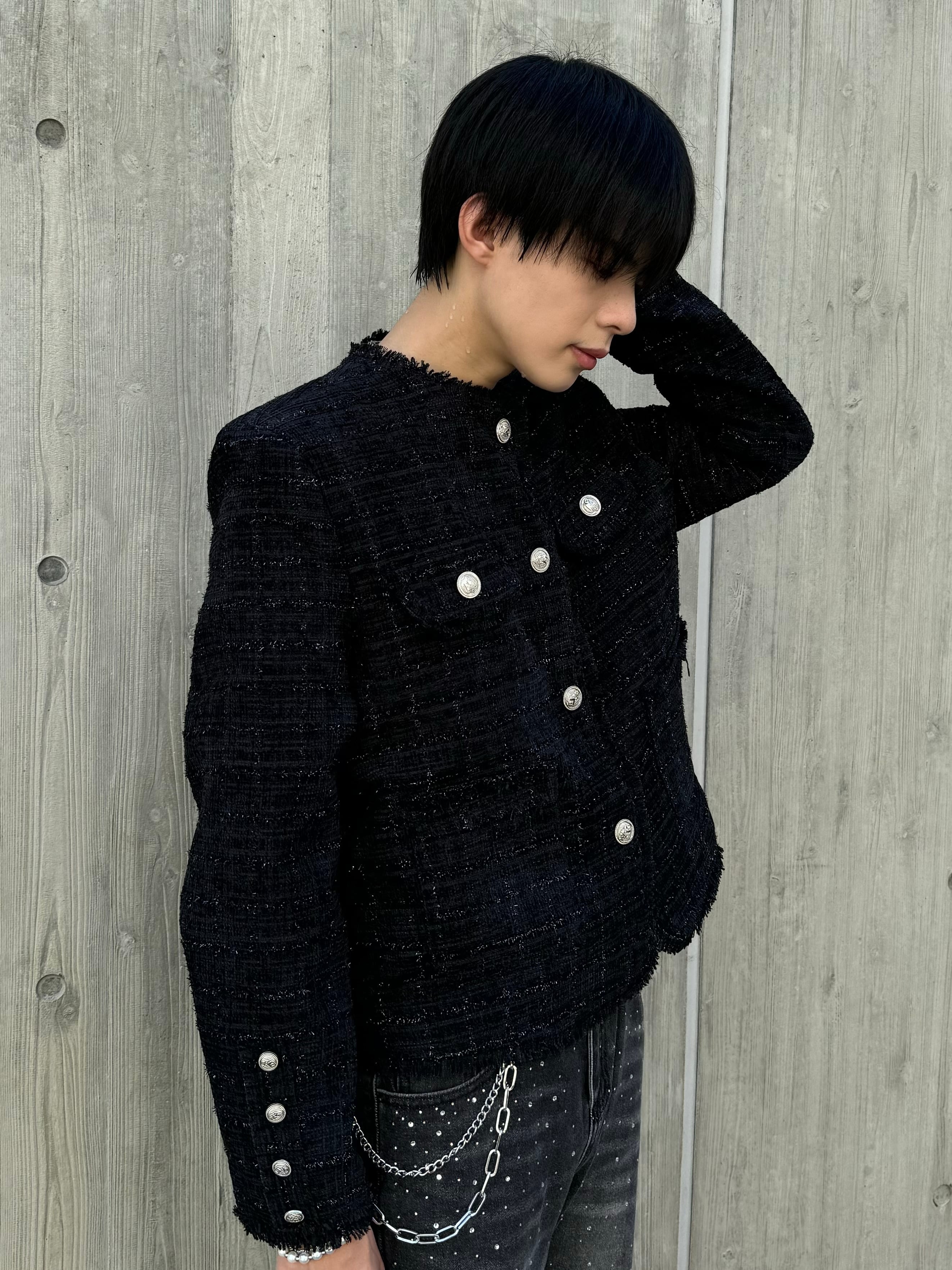 ALUDE SELECT】 black gord tweed jacket