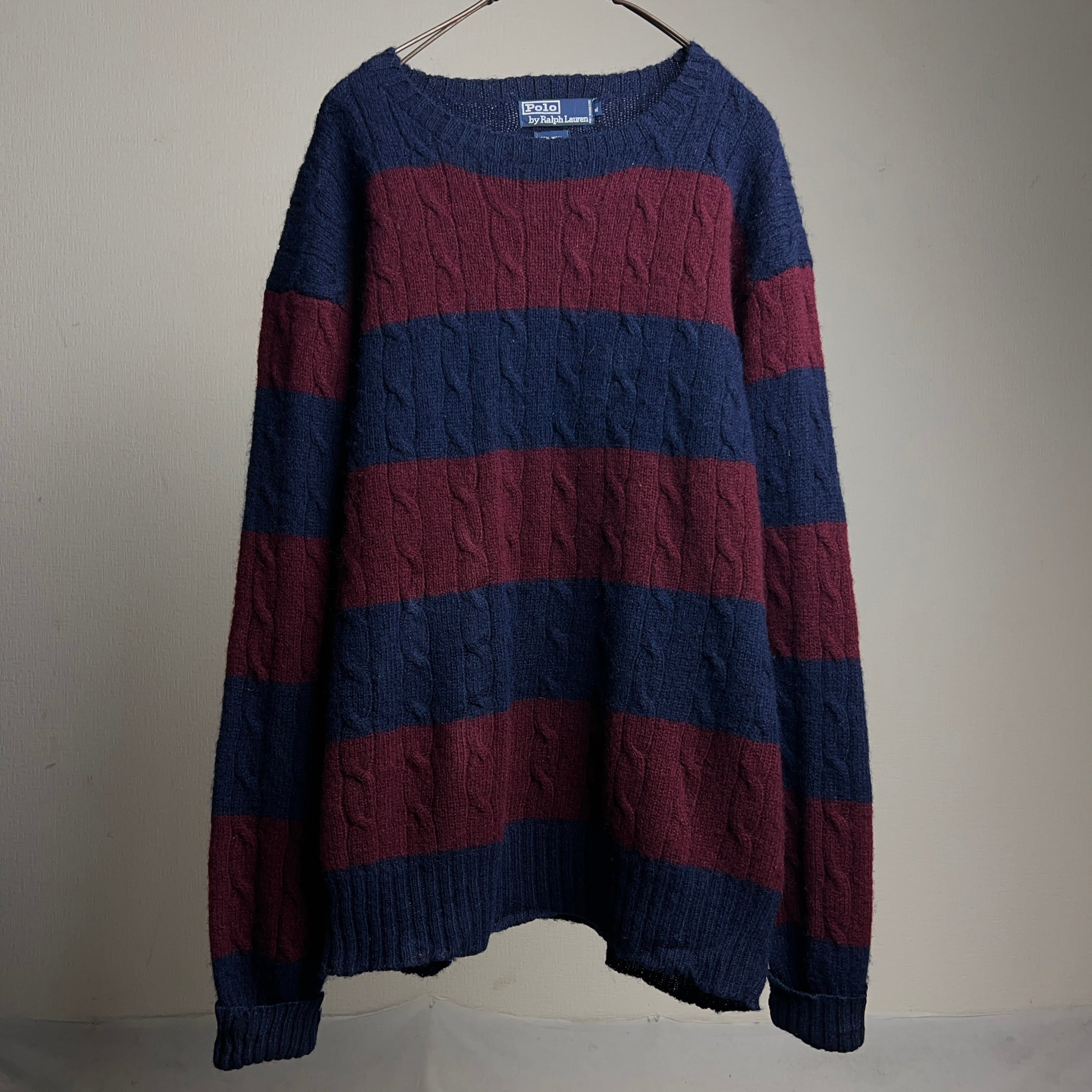 Polo by Ralph Lauren Border Wool Knit Sweater SIZE XL 90年代 ポロ