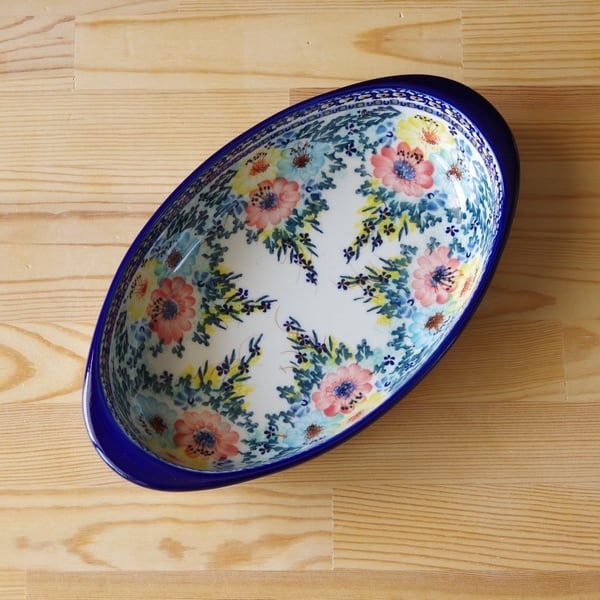 新品】 ポーランド食器 ポーリッシュポタリー グラタン皿 三色花柄