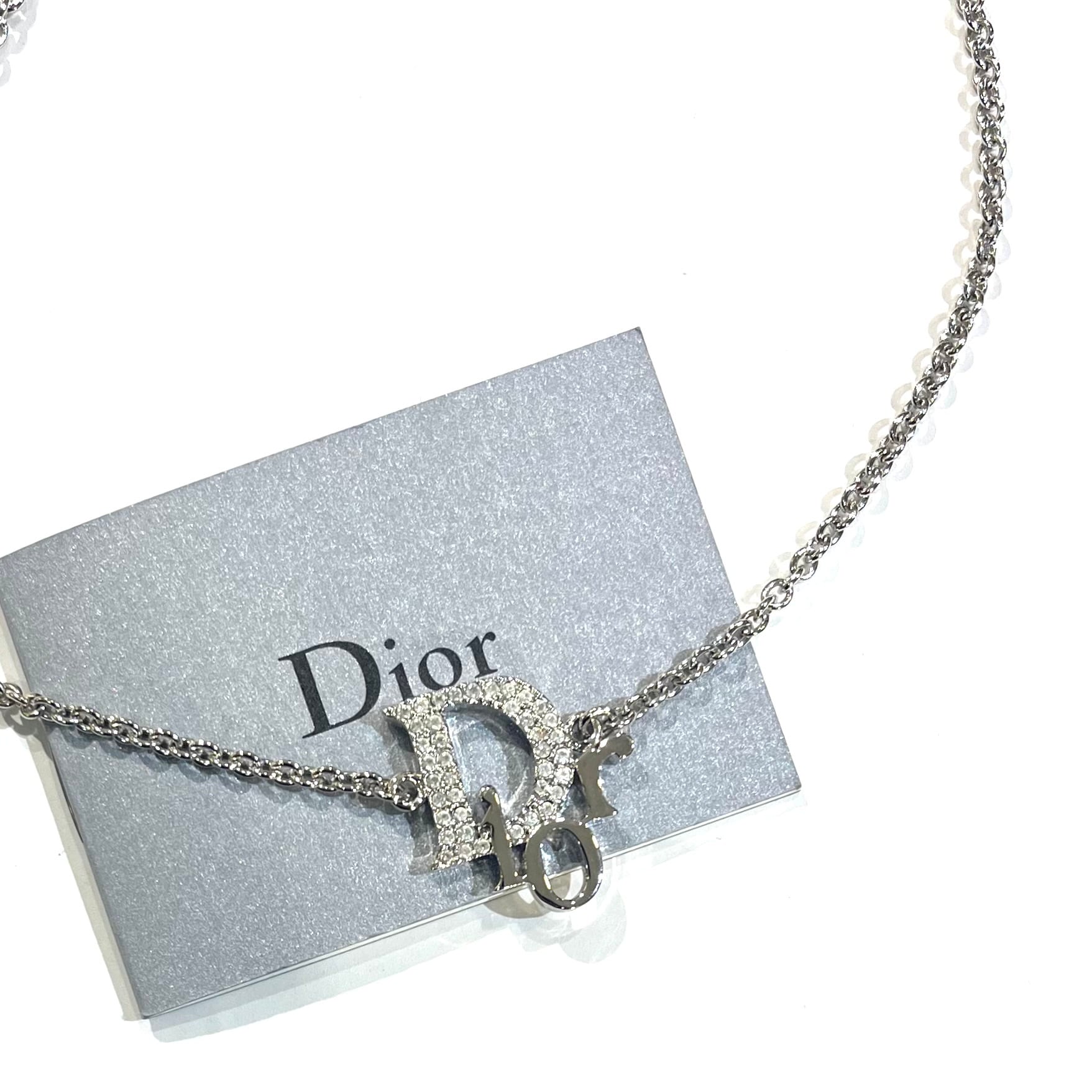 Christian Dior】2240 DIOR ディオールロゴ ラインストーンネックレス