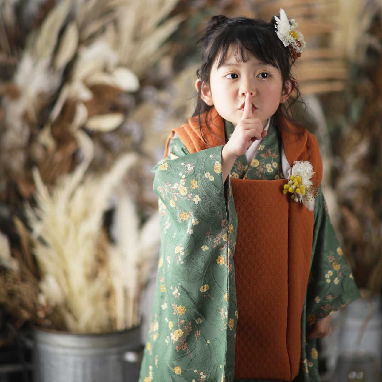 3歳 ぷちぷり緑鶴 七五三 被布セット 3歳 ぷちぷり緑鶴 七五三 被布