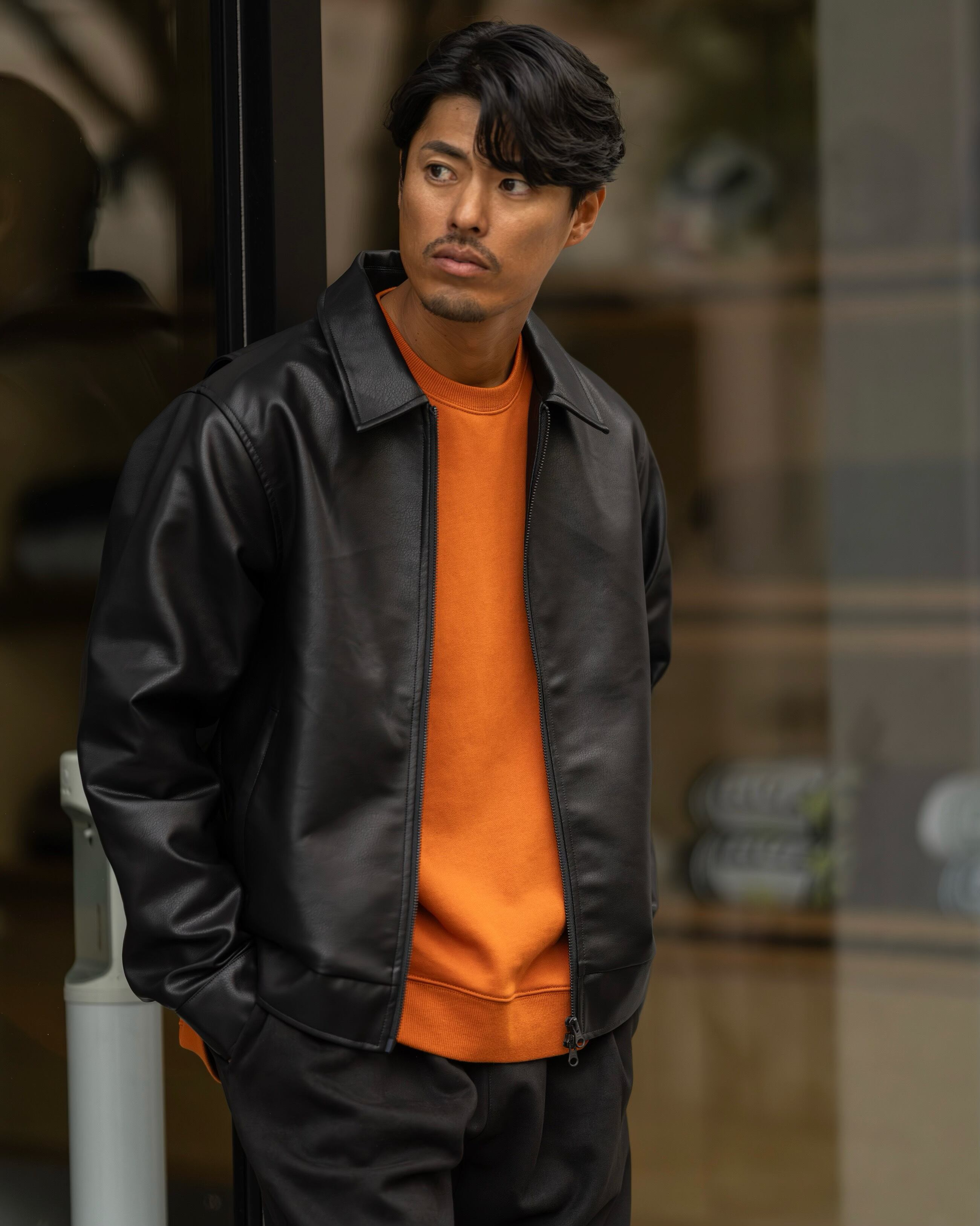 Synthetic Leather Zip Up Jacket［2465amy-3］レザージャケット