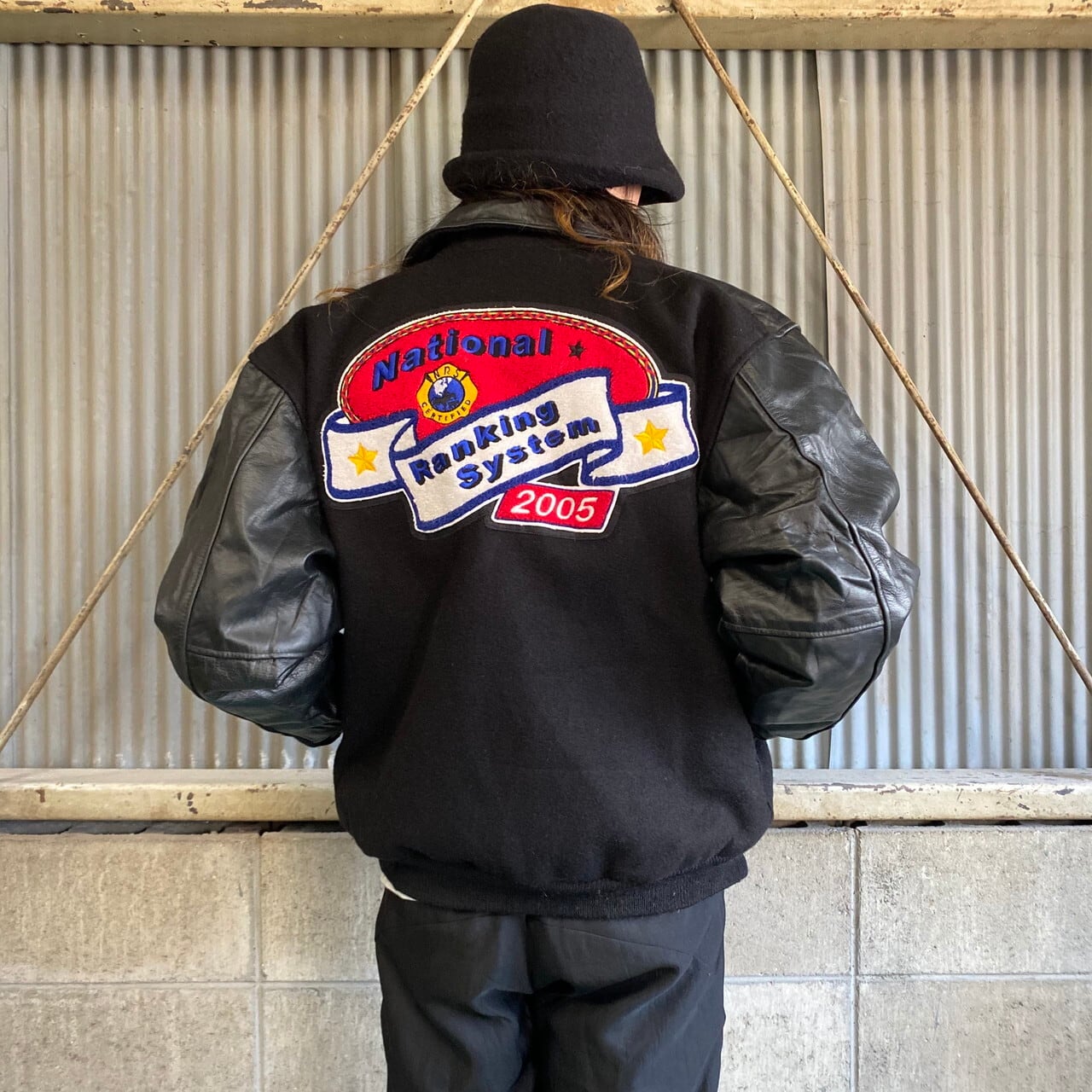 USA製 GOLDEN BEAR レザー×ウールジャケット スタジャン メンズS 古着