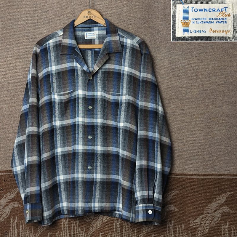 60s Penneys TOWNCRAFT Shadow Plaid Rayon Box Shirt (L) | Wonder
