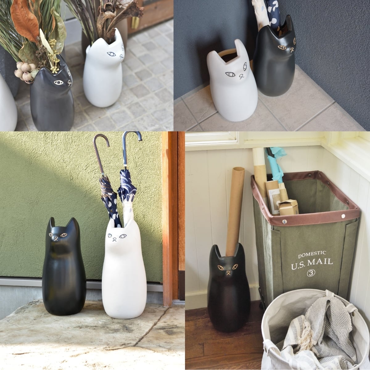 傘立て アンブレラスタンド Mサイズ 陶器製 猫デザイン かわいい 北欧