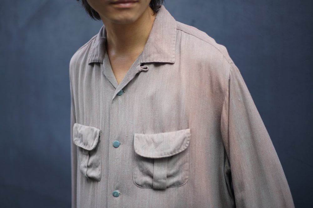 PILGRIM] Vintage Rayon Gabardine Open Collar Shirt [1950s
