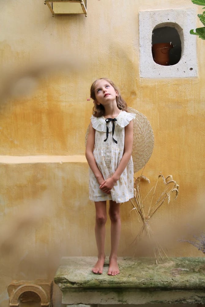 Ibiza top + Hairclip Flowers lurex ecru Chanderi 8y,10y / Bonjour