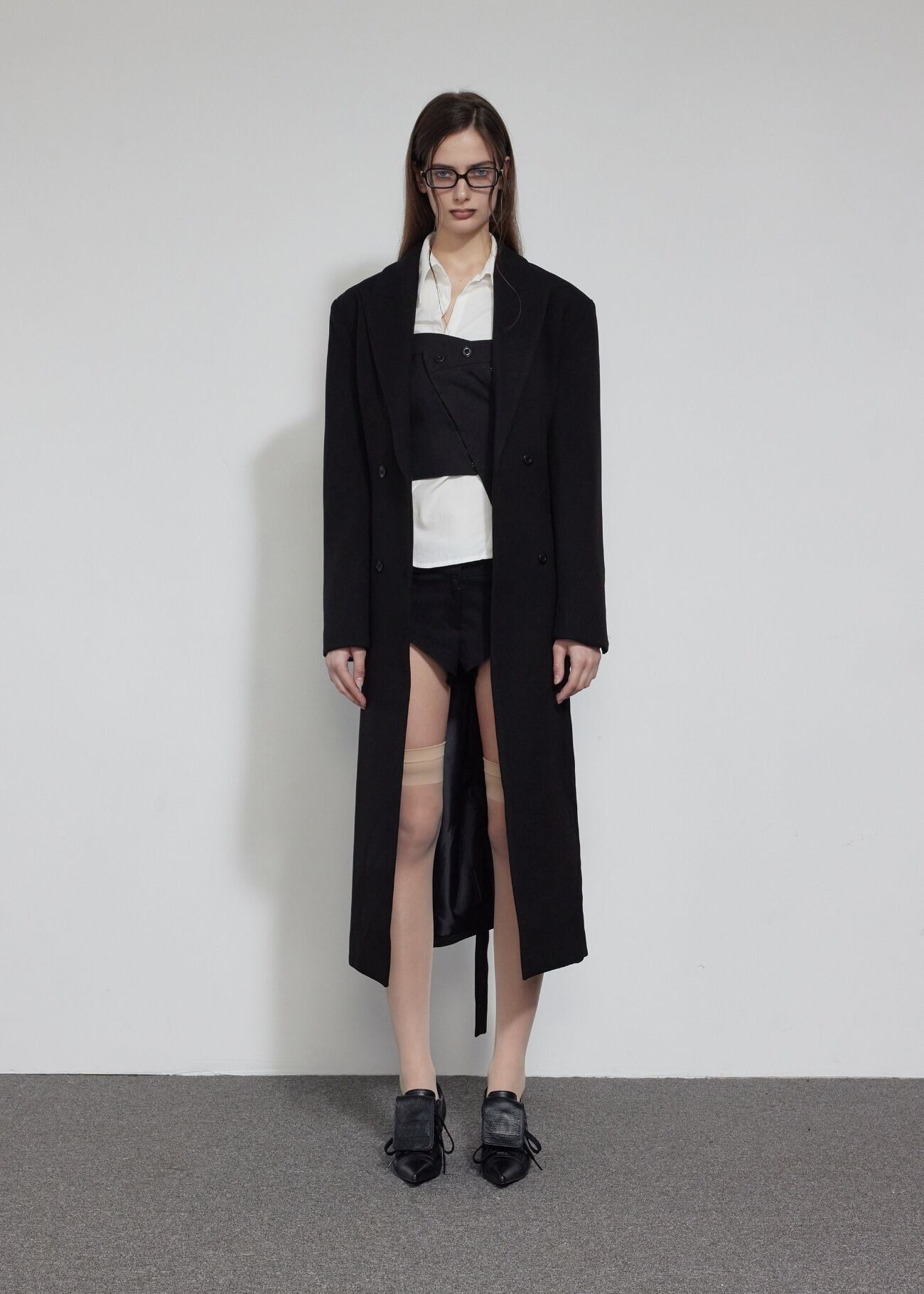 BOHEMIAN SEOUL] HOOKED SLIT MAXI DOUBLE COAT, BLACK 正規品 韓国