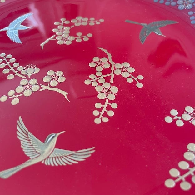 44451】輪島塗 金彩 花と鳥 / Wajima Nuri Tray -Birds and flower
