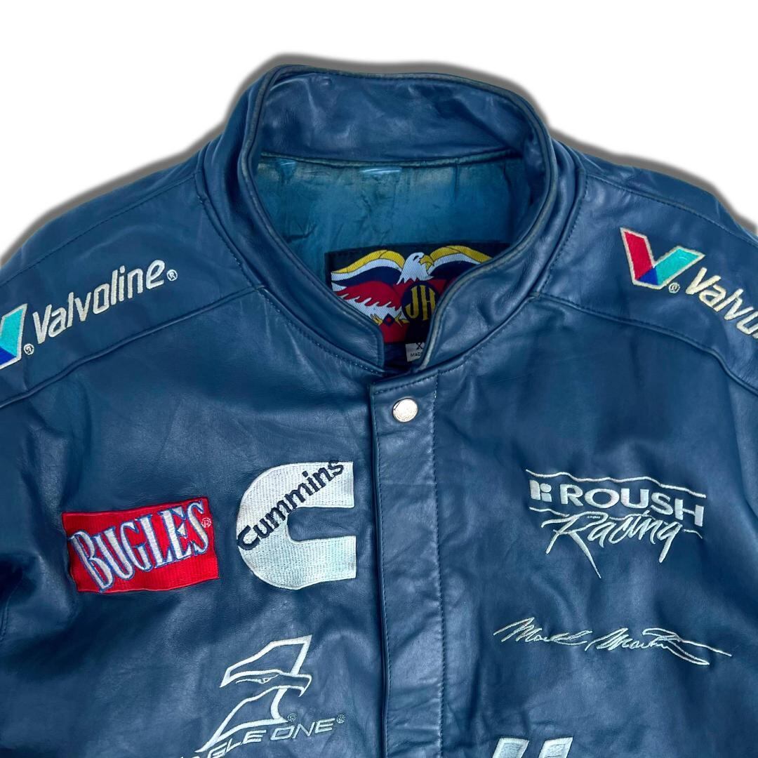 90s USA製 ジェフハミルトン レザー レーシングジャケット XL ワッペン