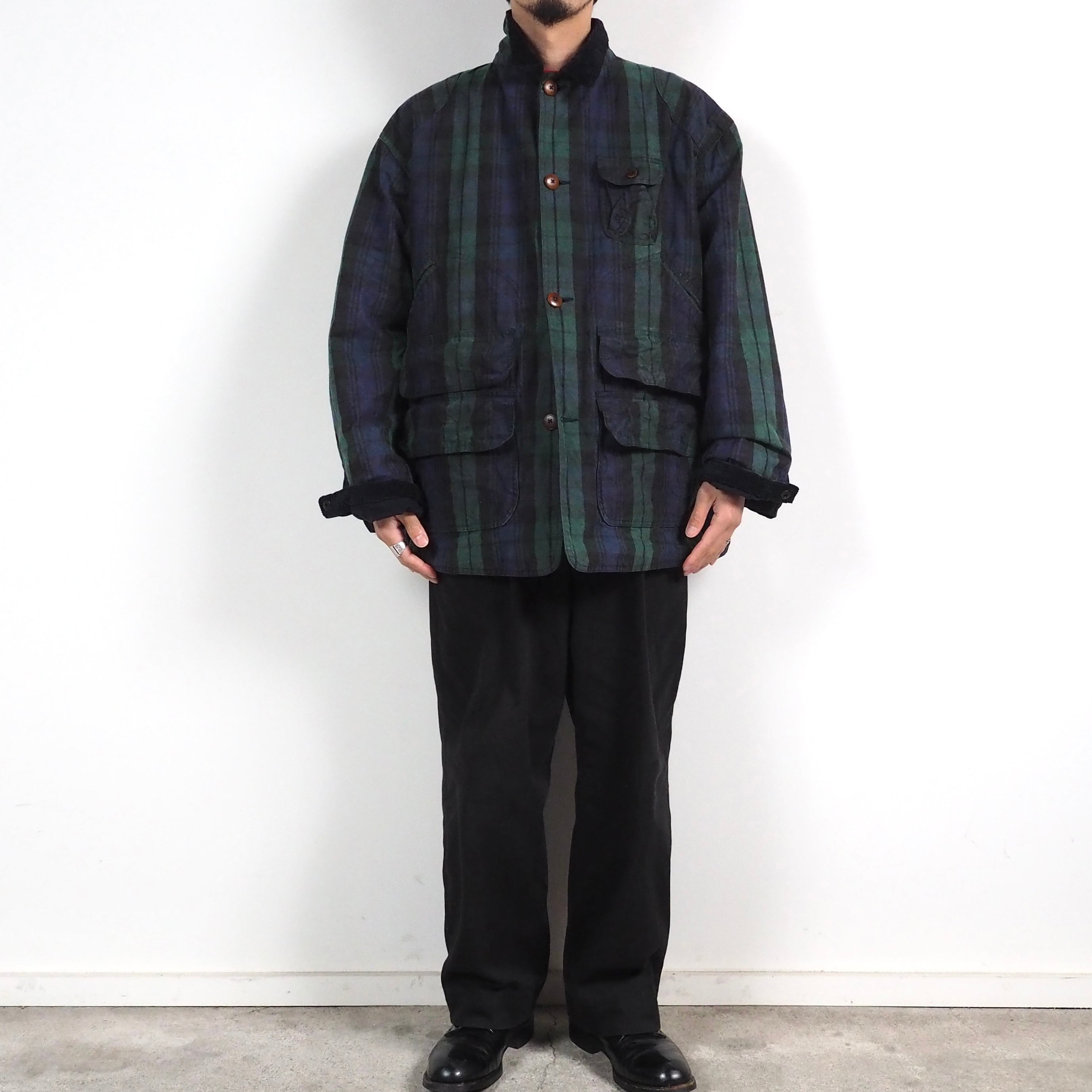 Polo by Ralph Lauren black watch waxed hunting jacket L 80's ポロ
