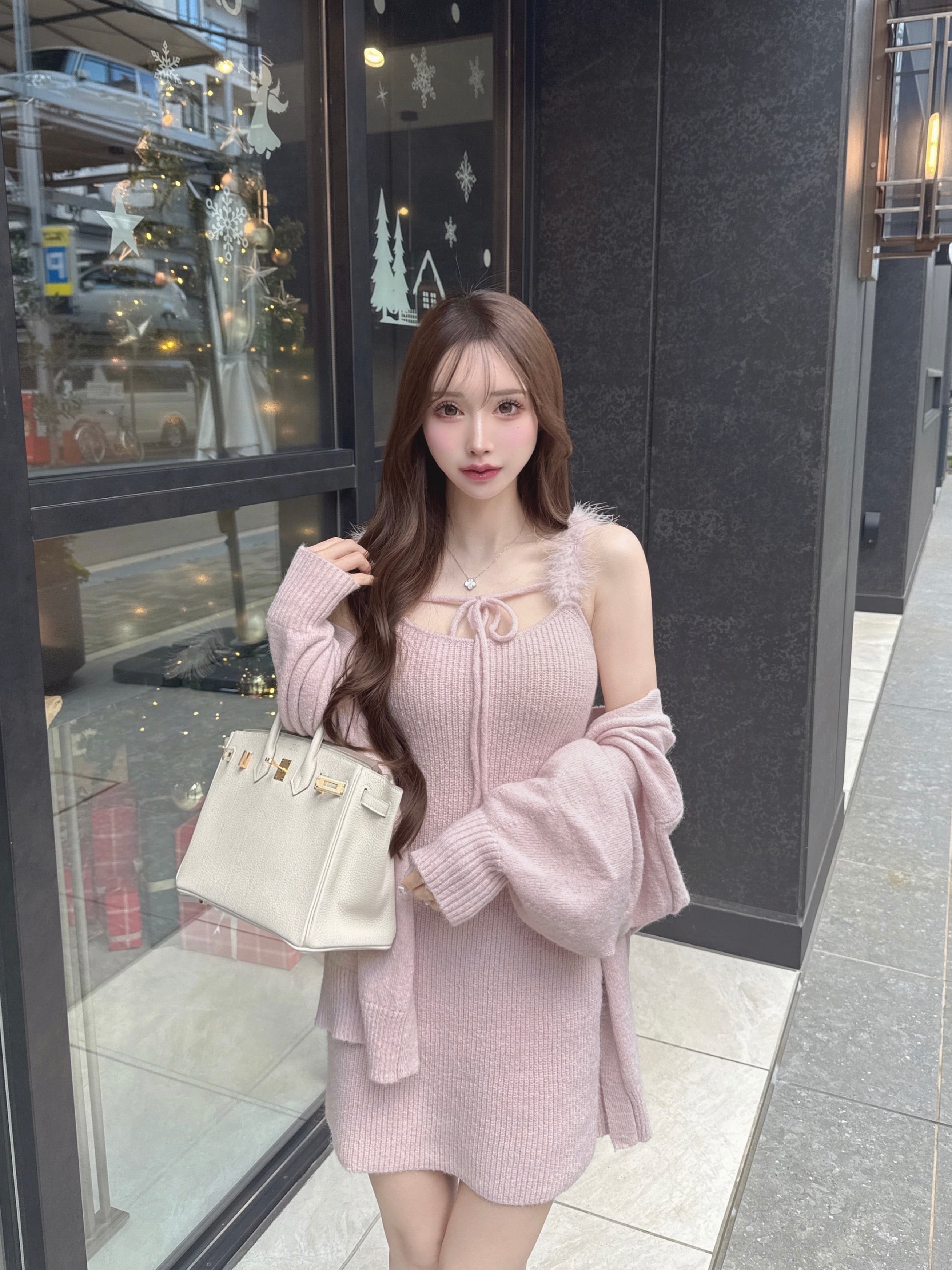 Lumignon original ♥feather ribbon op + cardigan【ピンク】 | Lumignon