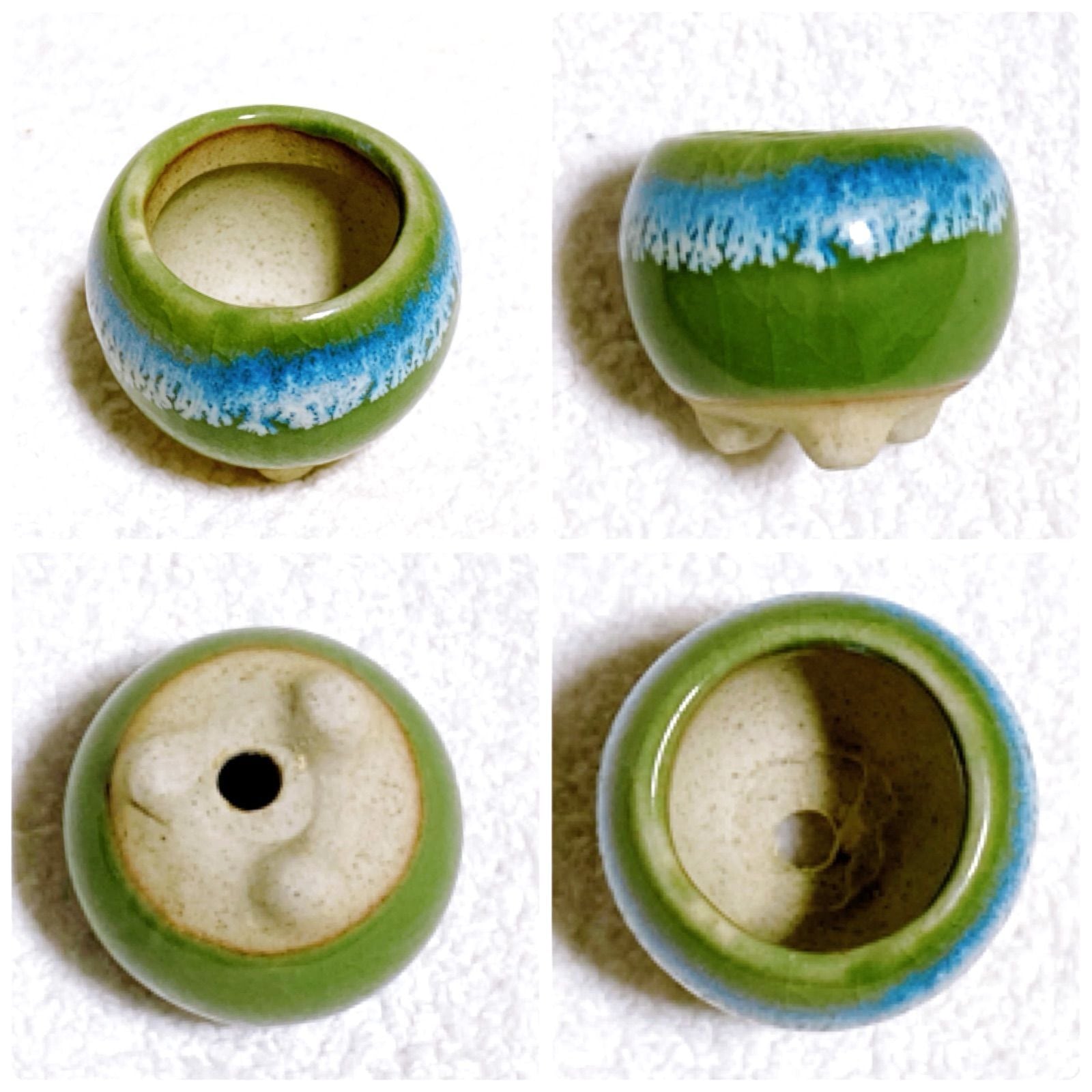 美品】長方形 陶器 茶色と青のグラデーション 工芸品 陶芸 植木鉢 豆