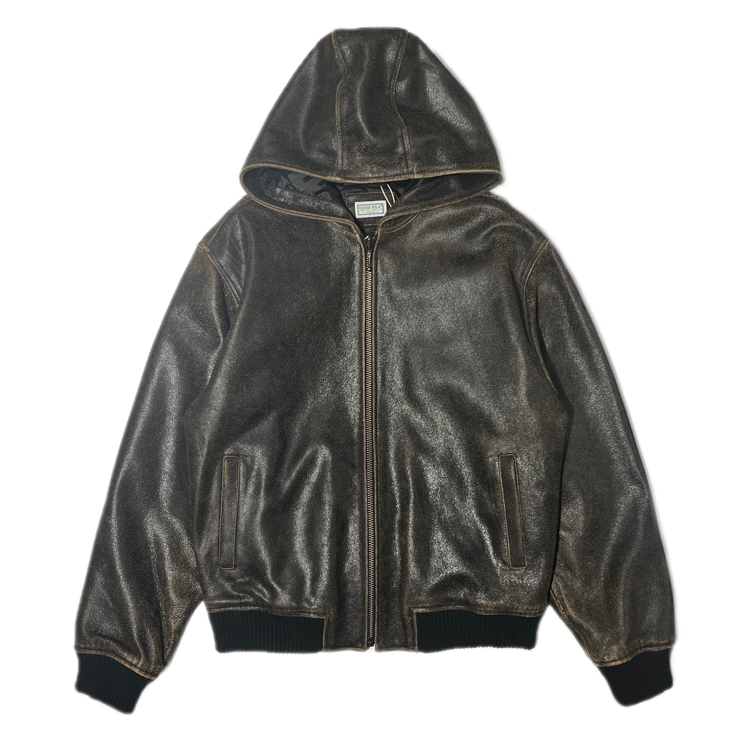 GUESS USA / CRACKLE LEATHER ZIP HOODIE | FLAME