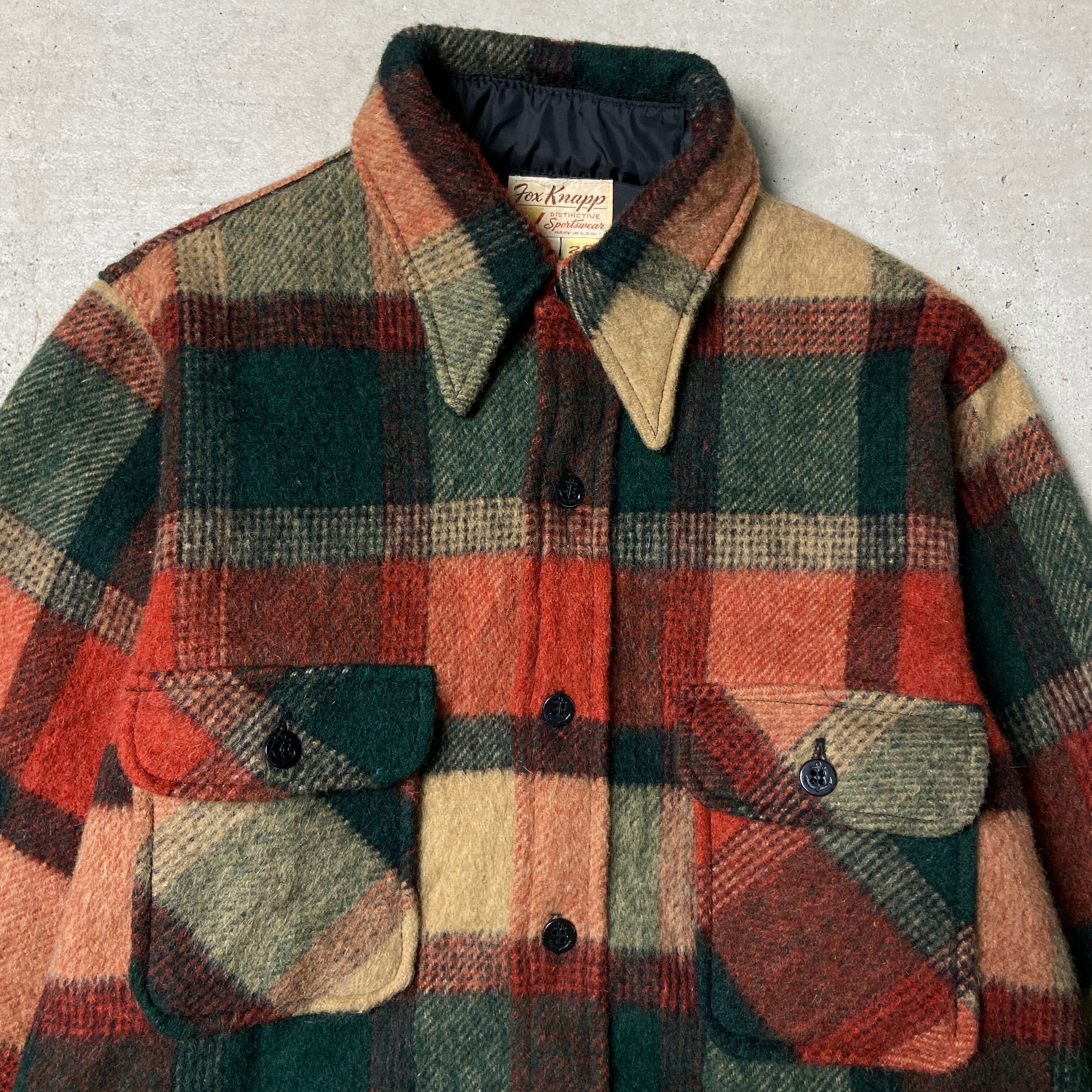 60年代 USA製 FOX KNAPP ウールシャツ チェック柄 CPOシャツ メンズM