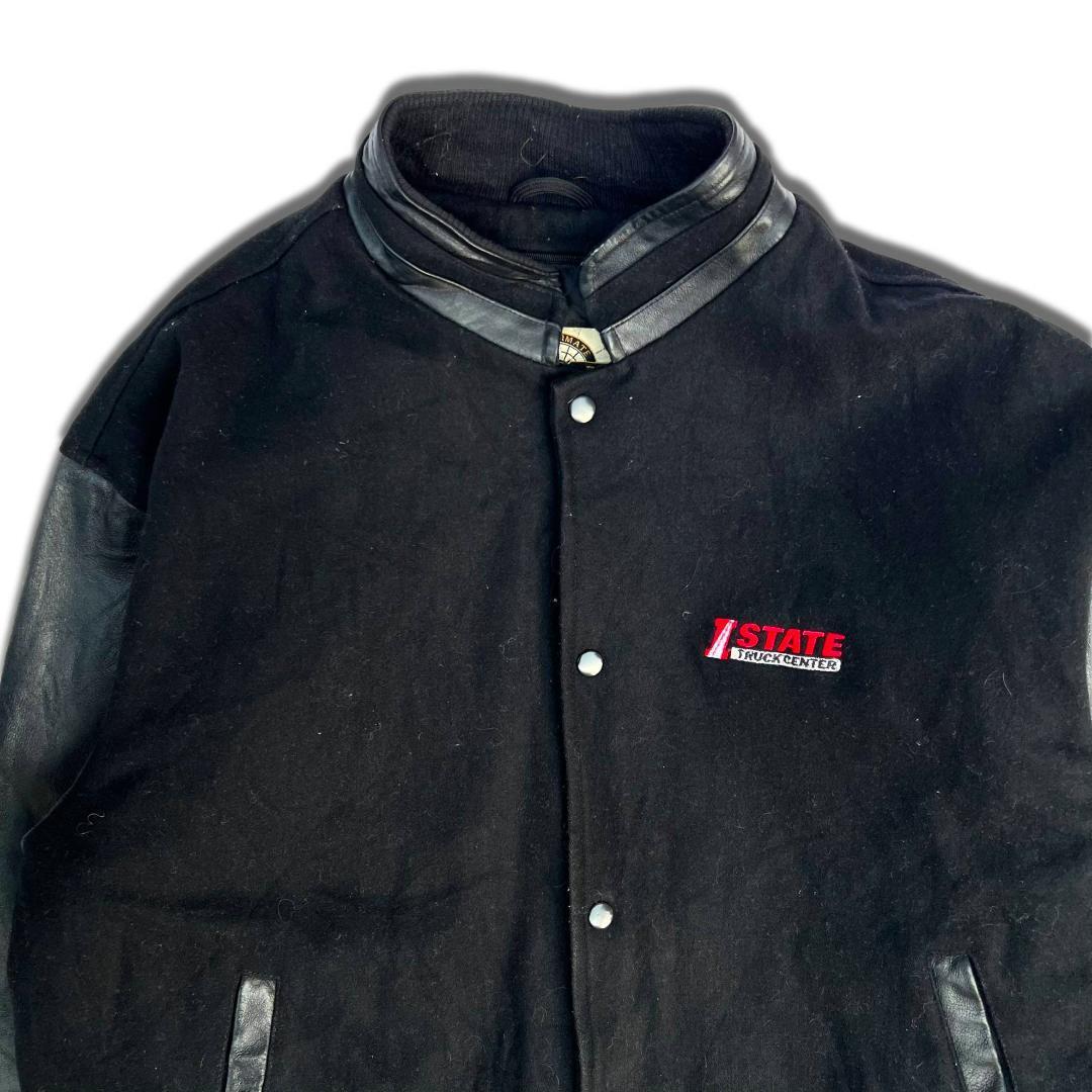 90s NORTH END 袖レザー ウールスタジャン XL ブラック×ブラック