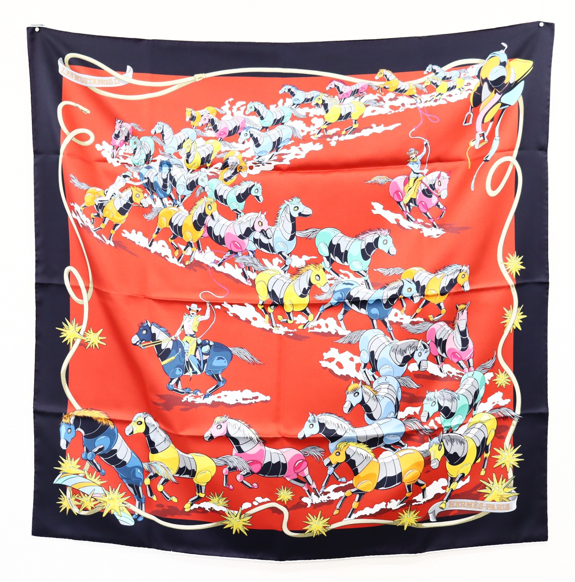 美品 HERMES エルメス カレ90 ダブルフェイス 野生馬II LES MUSTANGSⅡ
