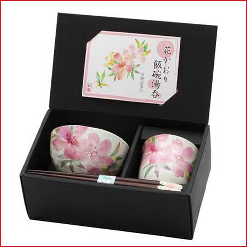 ひとり用 美濃焼ギフト 「花かおり」 0611-56 茶碗＋湯のみ＋天宝箸