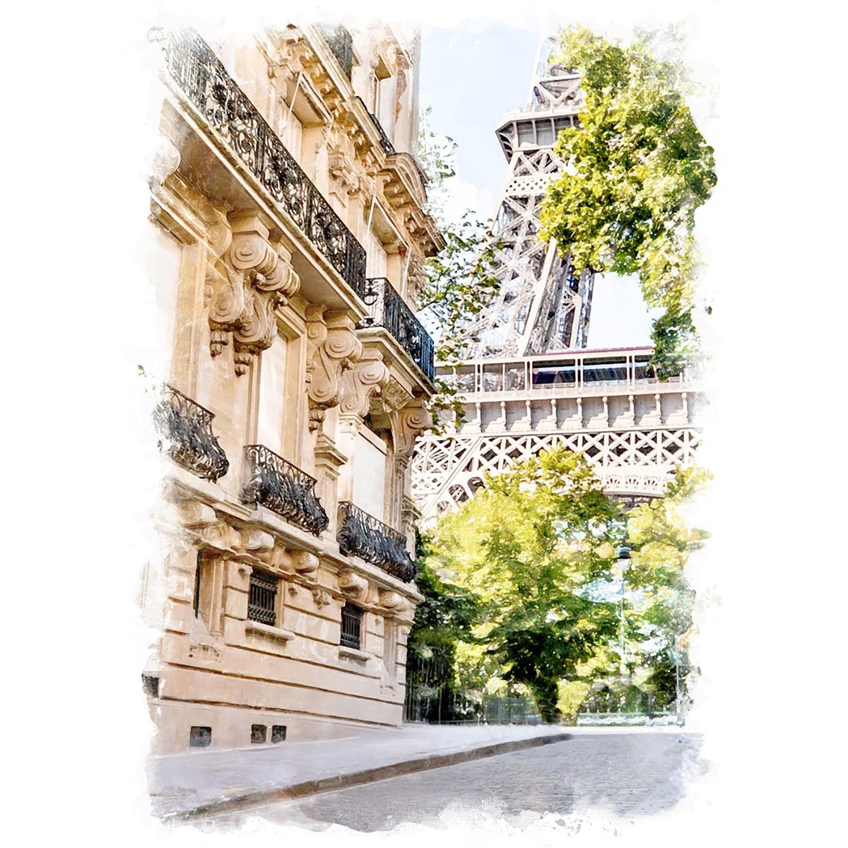 作者不詳 パリの風景 エッフェル塔とノートルダム大聖堂 額付 絵画