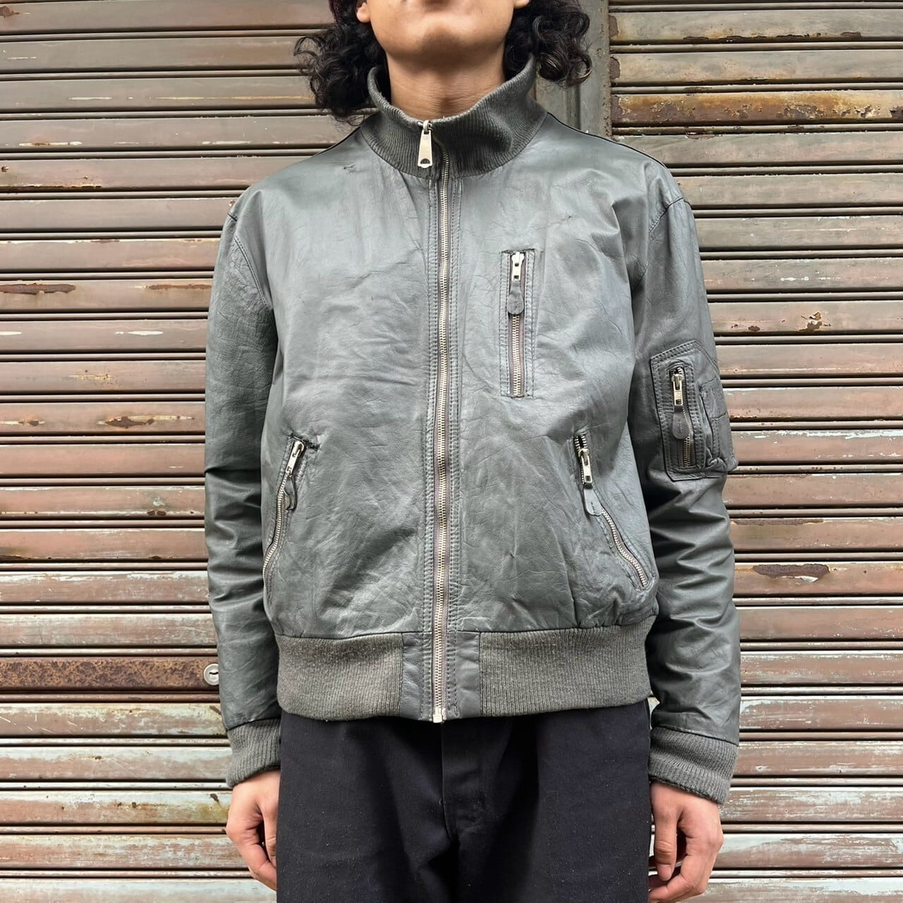 80s ドイツ軍 民製品 パイロットレザー フライトジャケット ユーロ 56