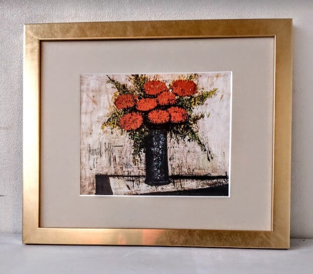 ベルナール・ビュッフェ「Red Flowers」 複製画の額装品 額縁外寸 47.5