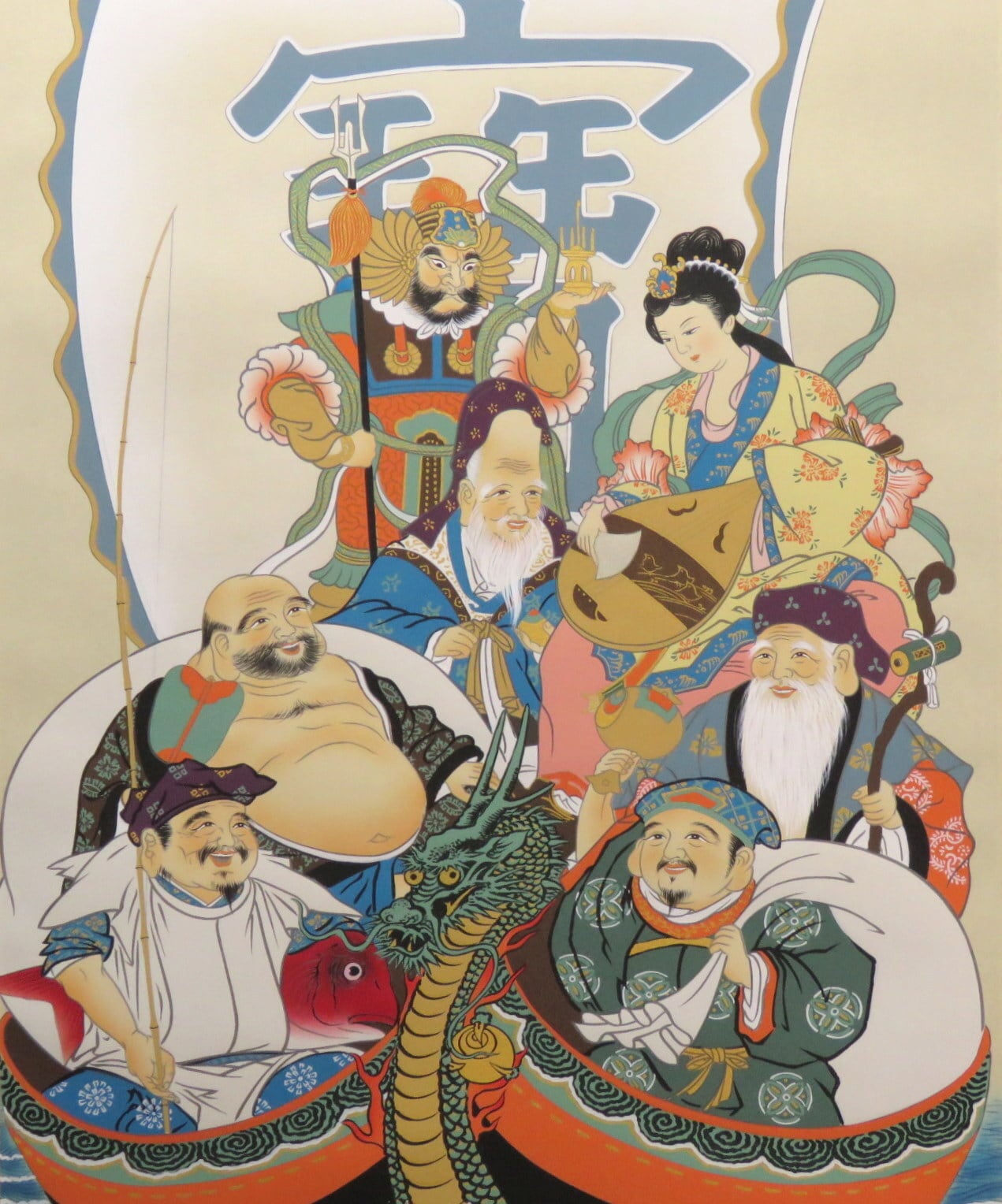 真作/狩野探幽/七福神図/祝掛軸/正月掛軸/人物図/掛軸☆宝船☆AK-614