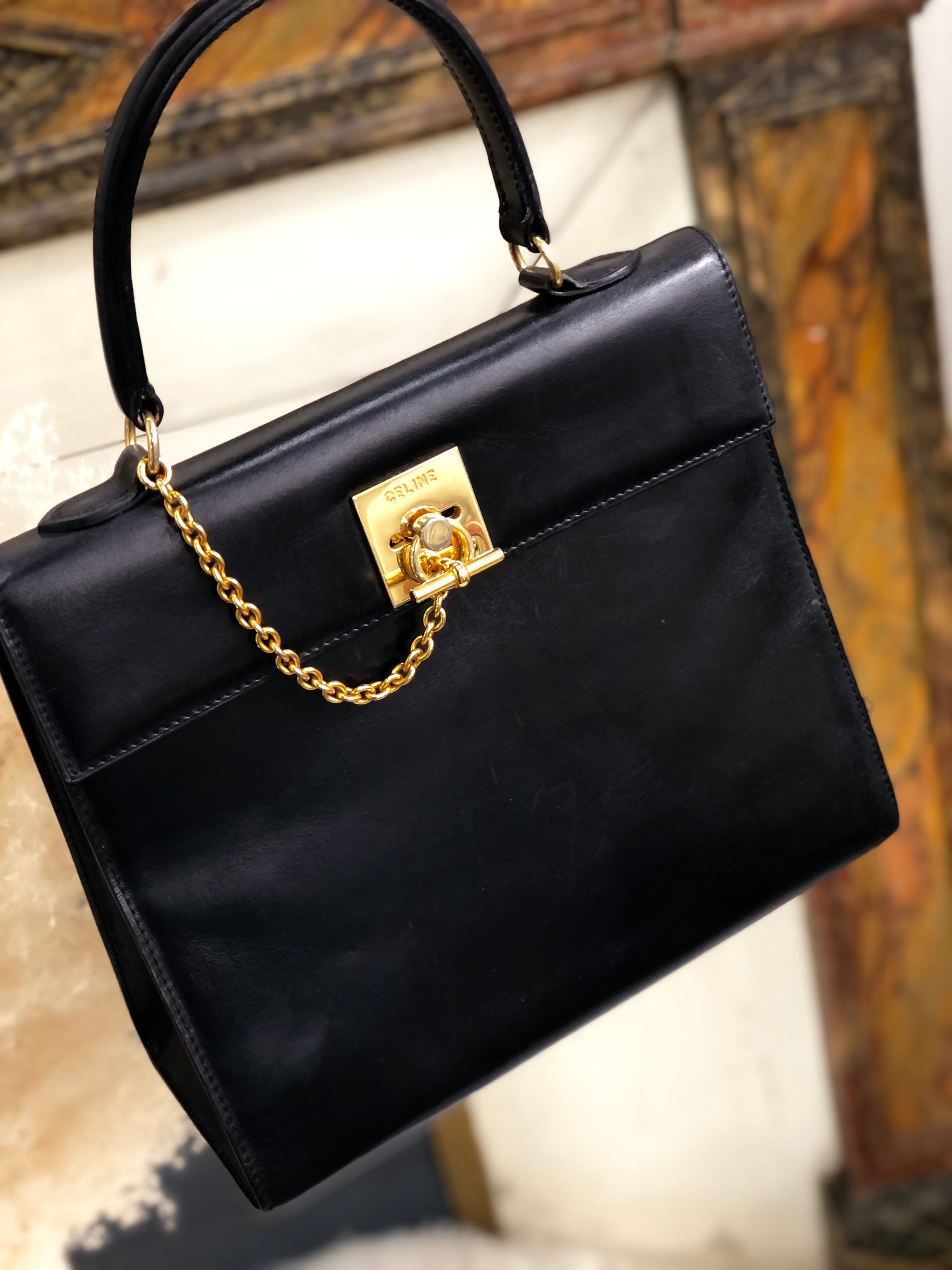 CELINE セリーヌ マンテル チェーン レザー トップハンドル