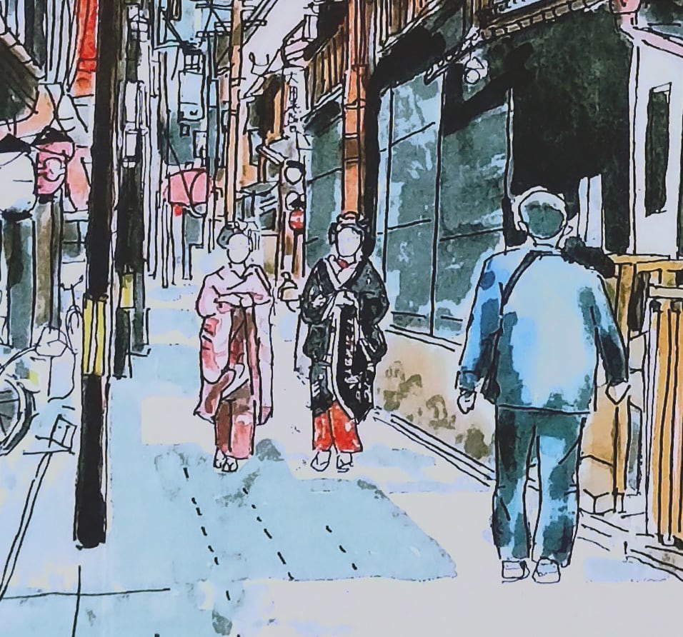 A4サイズ「京都 お茶屋に向かう舞妓さん」 京の水彩画工房 | 京の