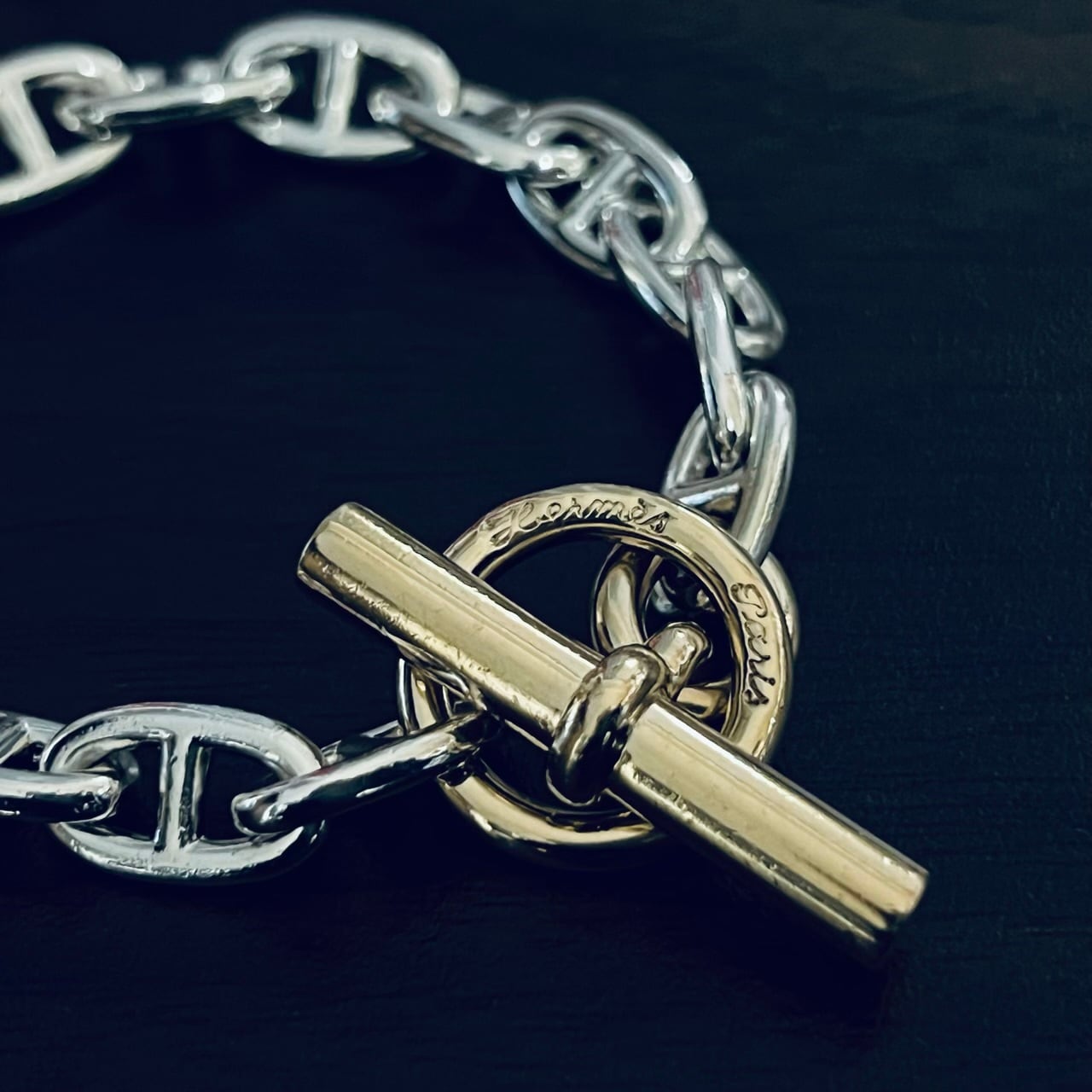 VINTAGE HERMES Chaine d'Ancre Bracelet MM 16 Links Silver & Gold