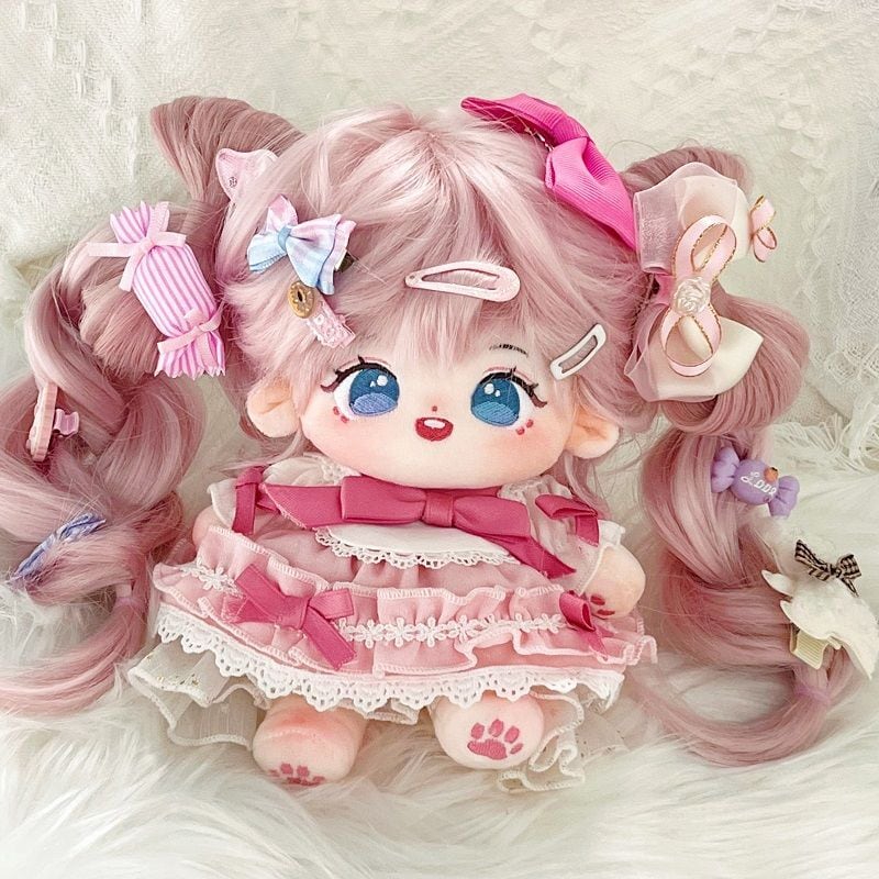 20cm 着せ替えぬいぐるみ 無属性 ピンクの髪と青い目ロングヘア女の子