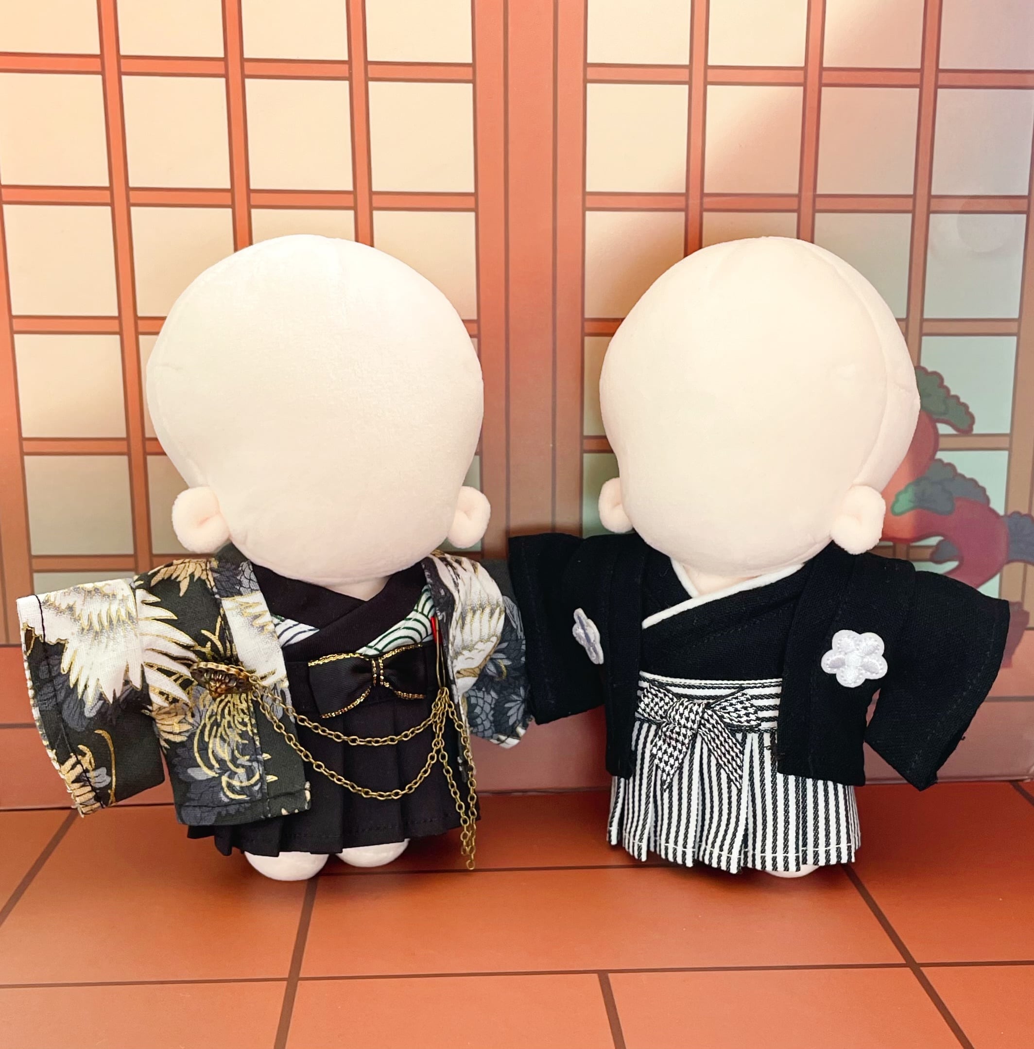 15cm20cmぬいぐるみ用 着せ替え服 ぬい服 コスチューム 黒紋付袴 3点