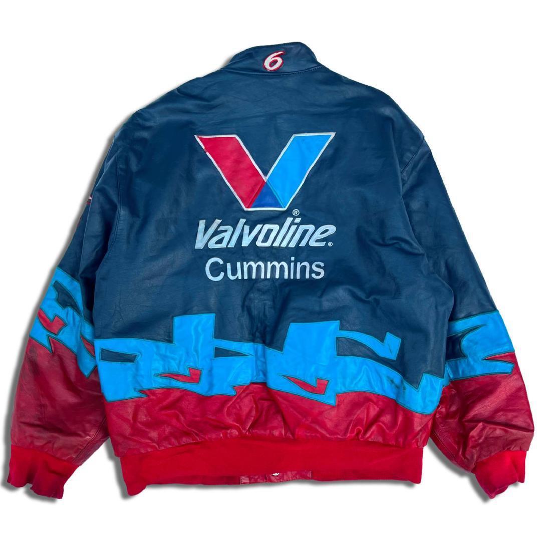 90s USA製 ジェフハミルトン レザー レーシングジャケット XL ワッペン