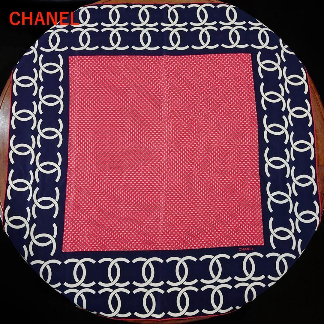CHANELシャネルシルクスカーフココマークアクセサリー柄ネイビー