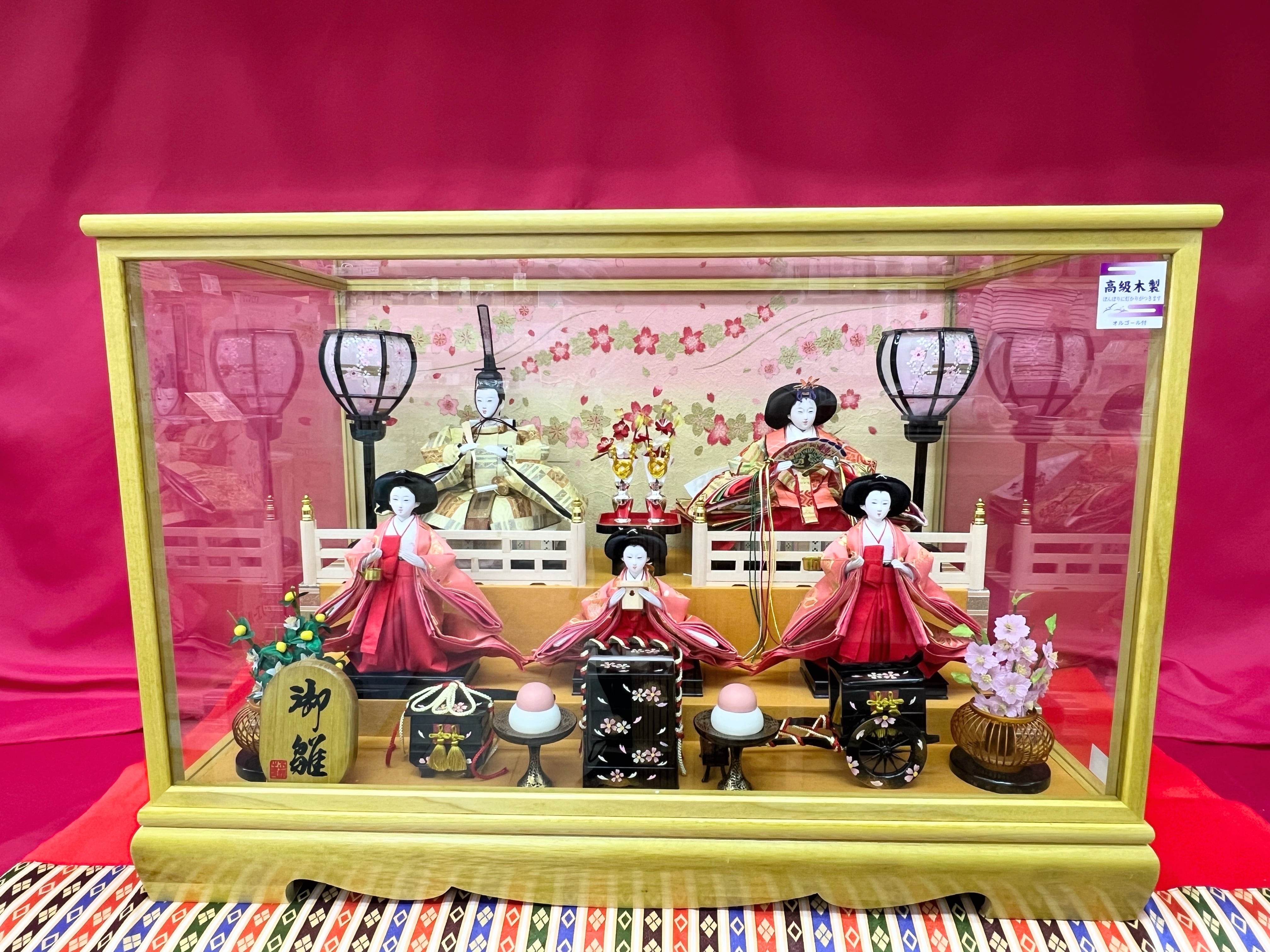 雛人形レンタル】岸人形 桜流水-五人飾り（ガラスケース） | 福本屋