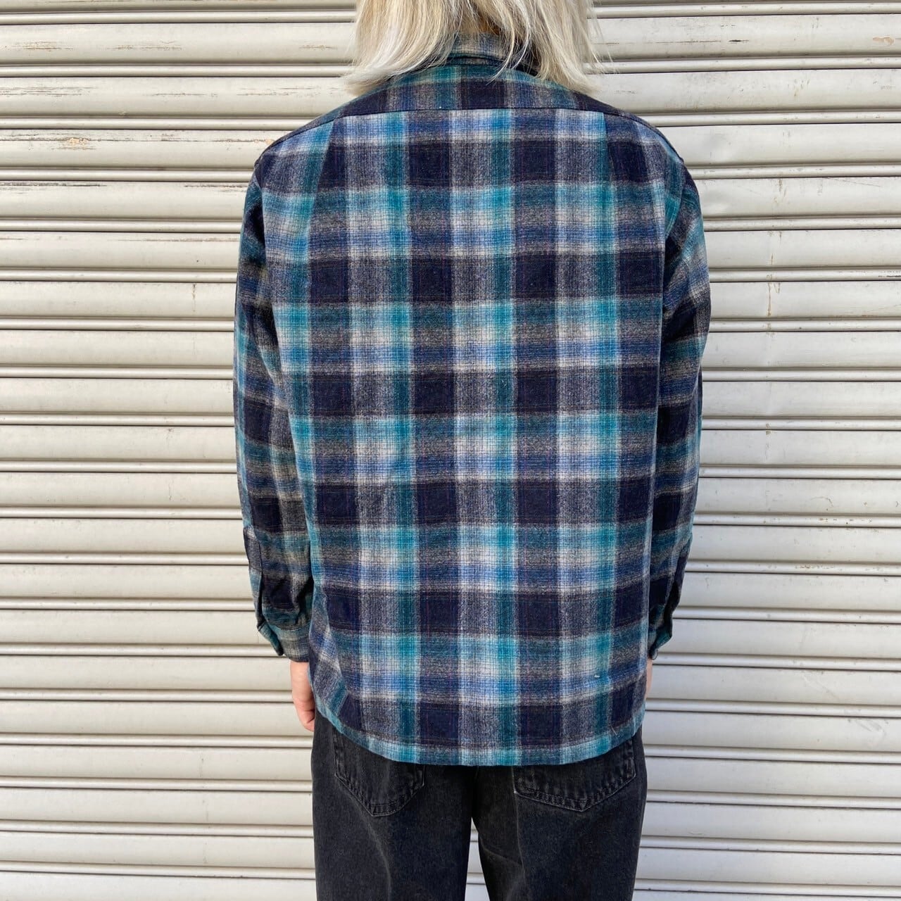 70s Pendleton オープンカラーウールシャツ オンブレシャドーチェック