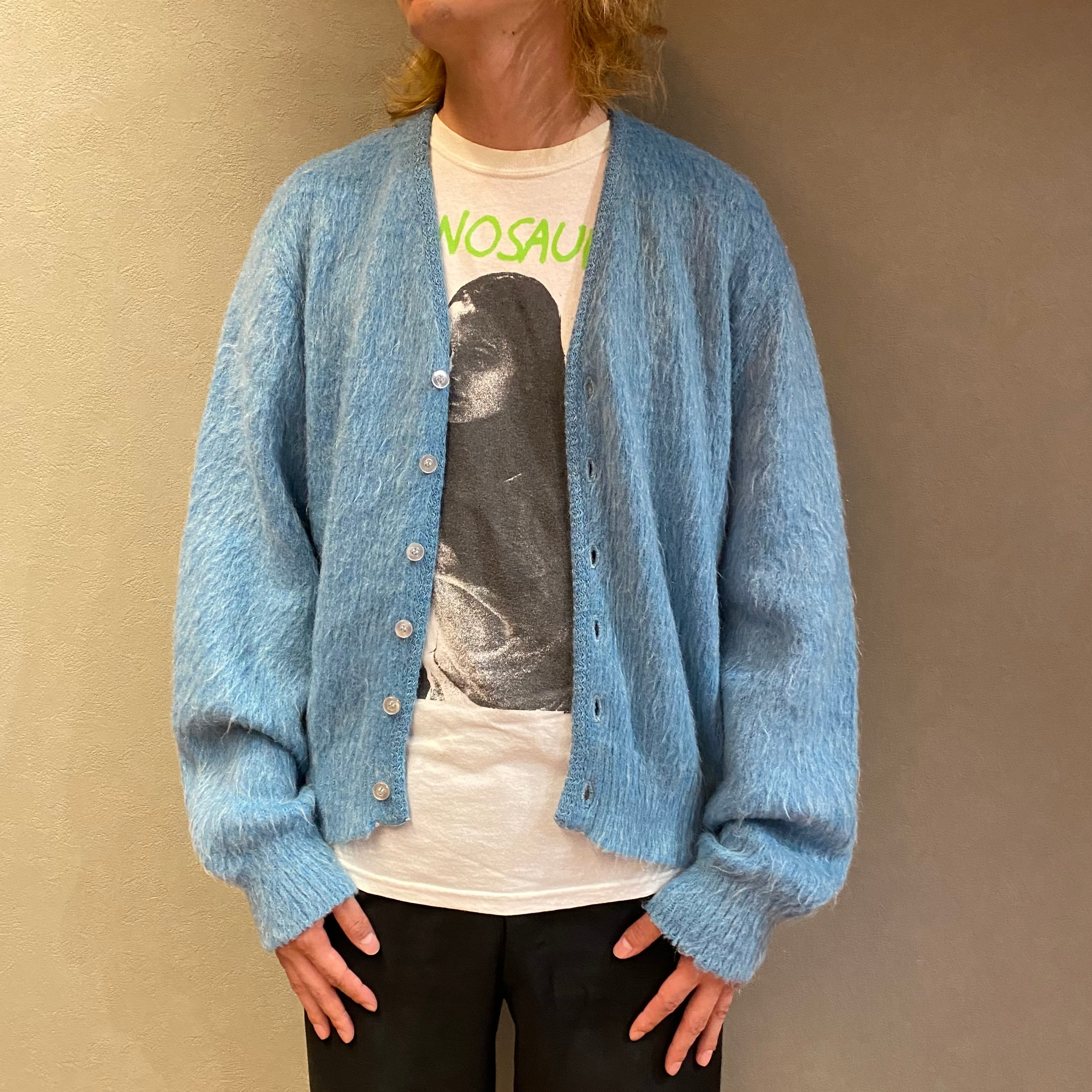 60s Brian mohair cardigan モヘアカーディガン 水色 ライト ブルー
